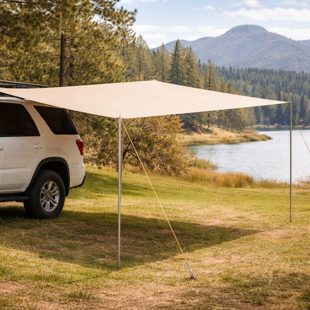 Khaki And Black - Breeins - 210D Black-Coated Oxford Fabric Car Awning - 1