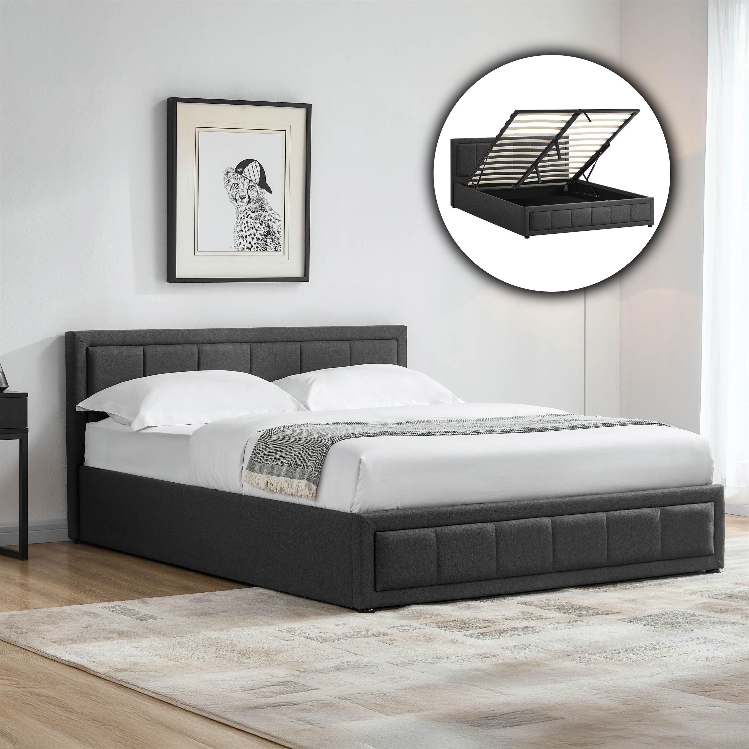 Dark Grey - Lassic - Vanita King Size Ottoman Fabric Bed & Mattress Set - 1