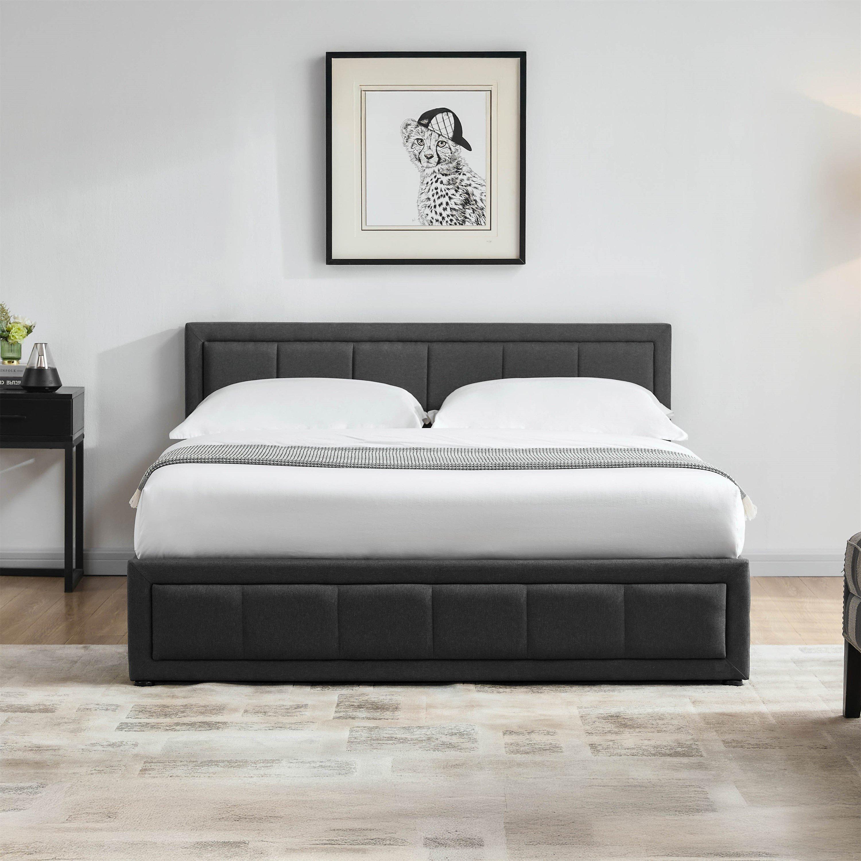 Dark Grey - Lassic - Vanita King Size Ottoman Fabric Bed & Mattress Set - 3