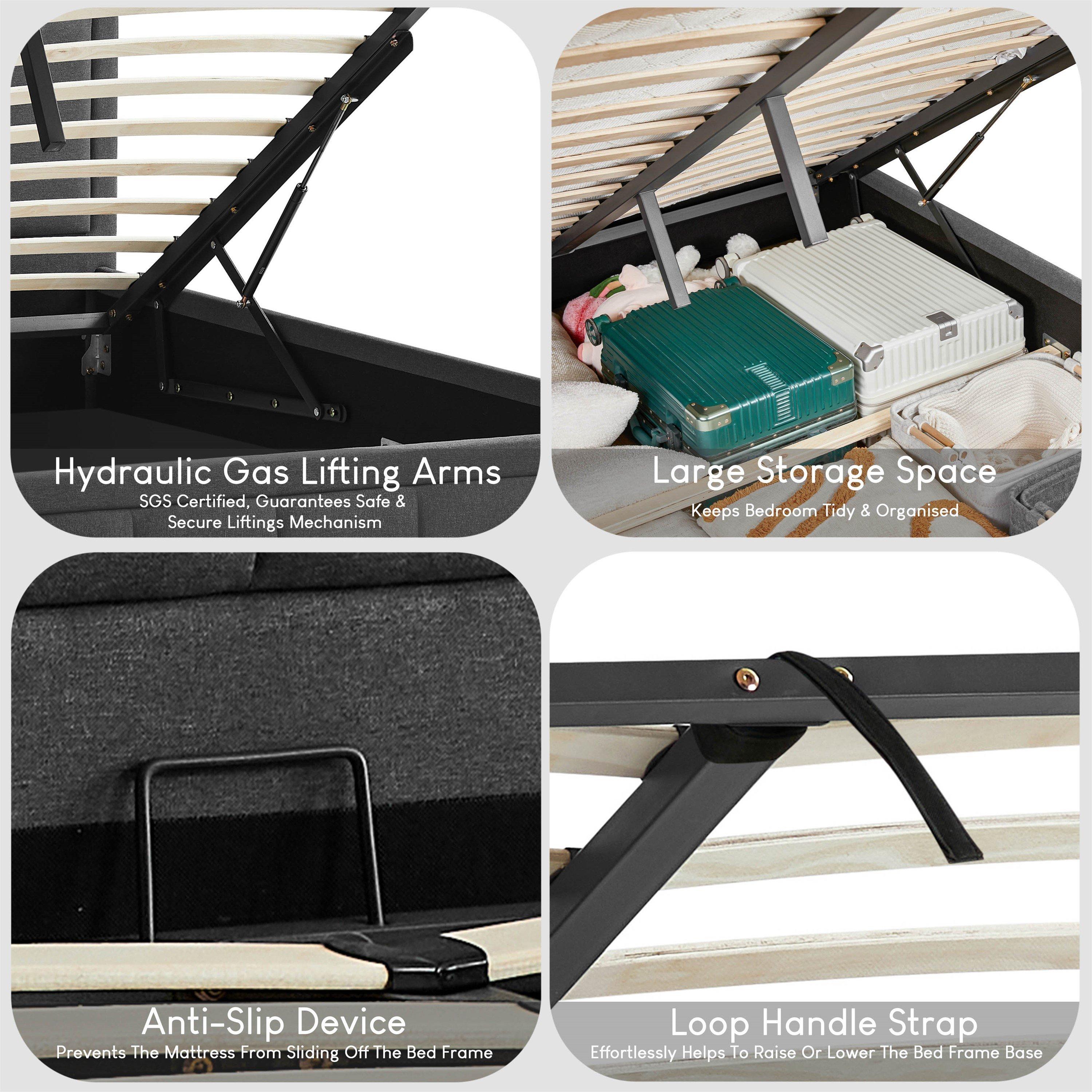 Dark Grey - Lassic - Vanita King Size Ottoman Fabric Bed & Mattress Set - 5