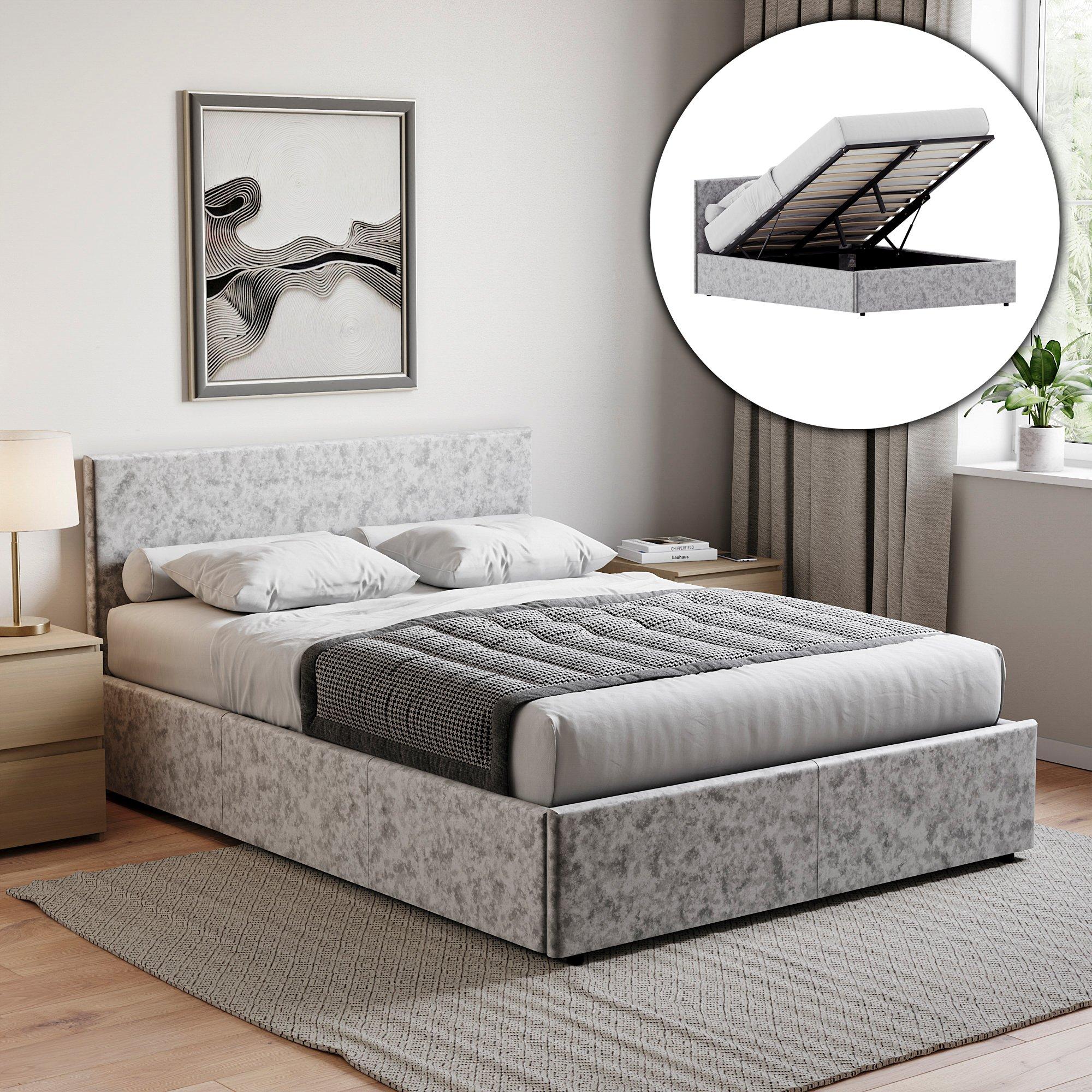 Silver Velvet - Lassic - Veronica Double Ottoman Storage Bed & Mattress Set - 1
