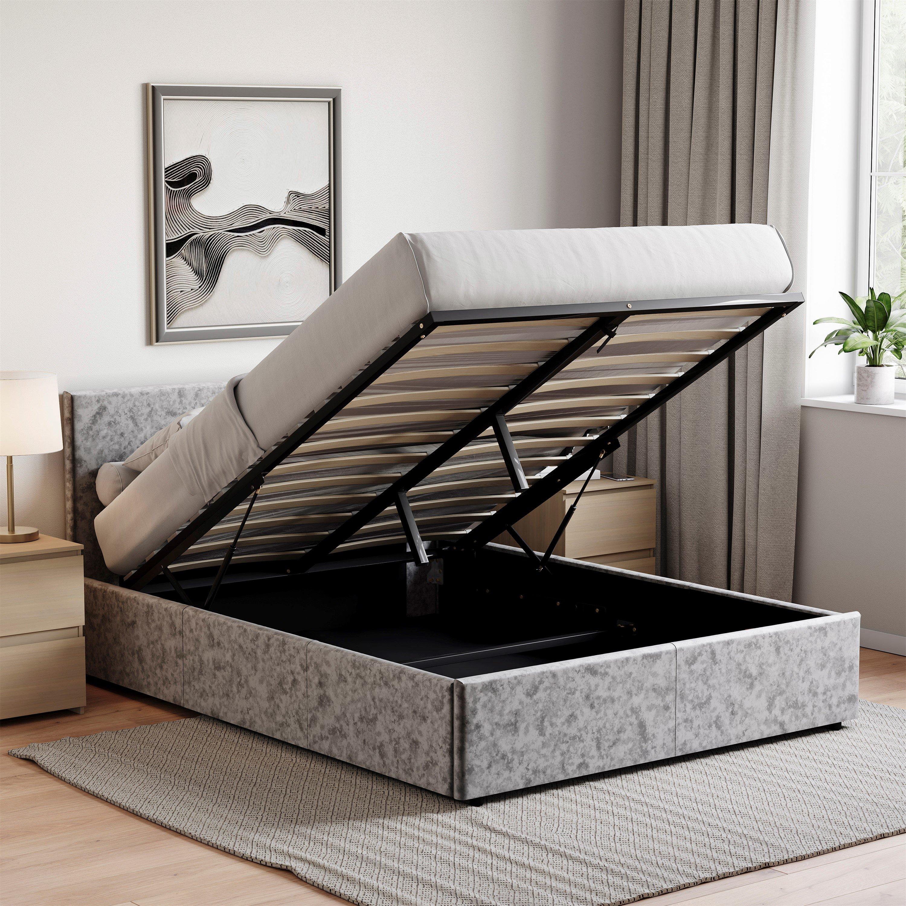Silver Velvet - Lassic - Veronica Double Ottoman Storage Bed & Mattress Set - 3