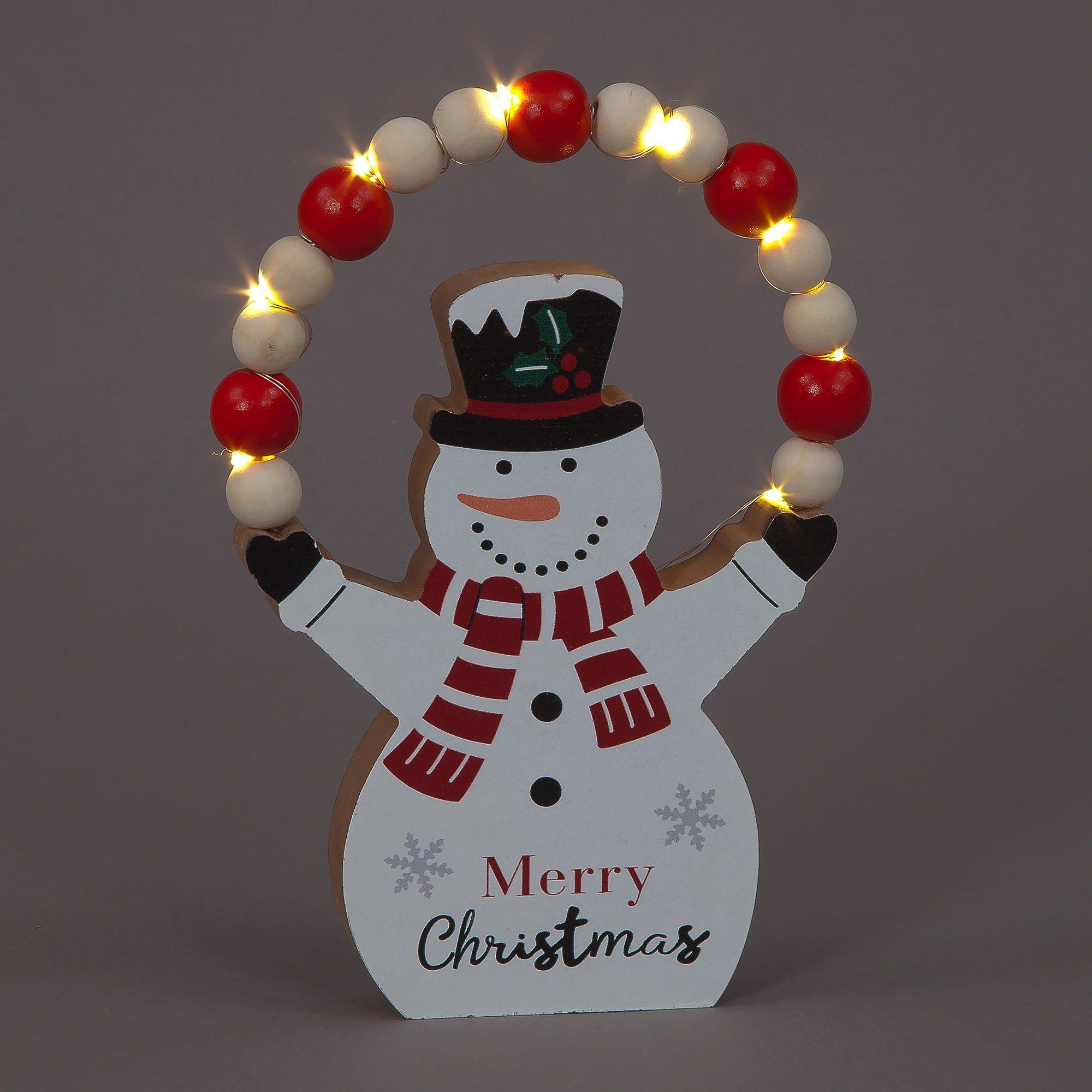 Red And White - Snowtime - Merry Christmas Wood Juggling Snowman Decoration