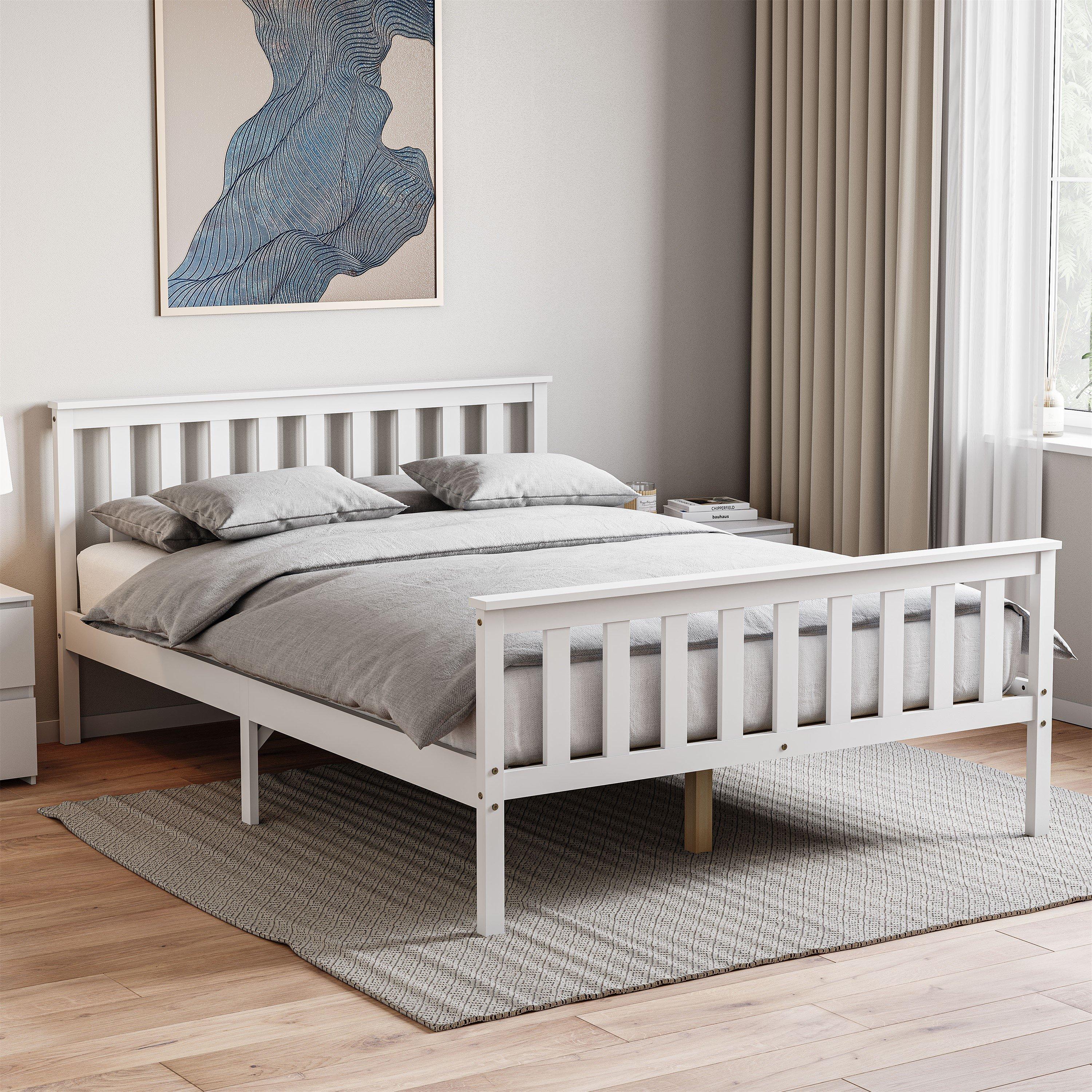Milan High Foot Double Wooden Bed & Mattress Set