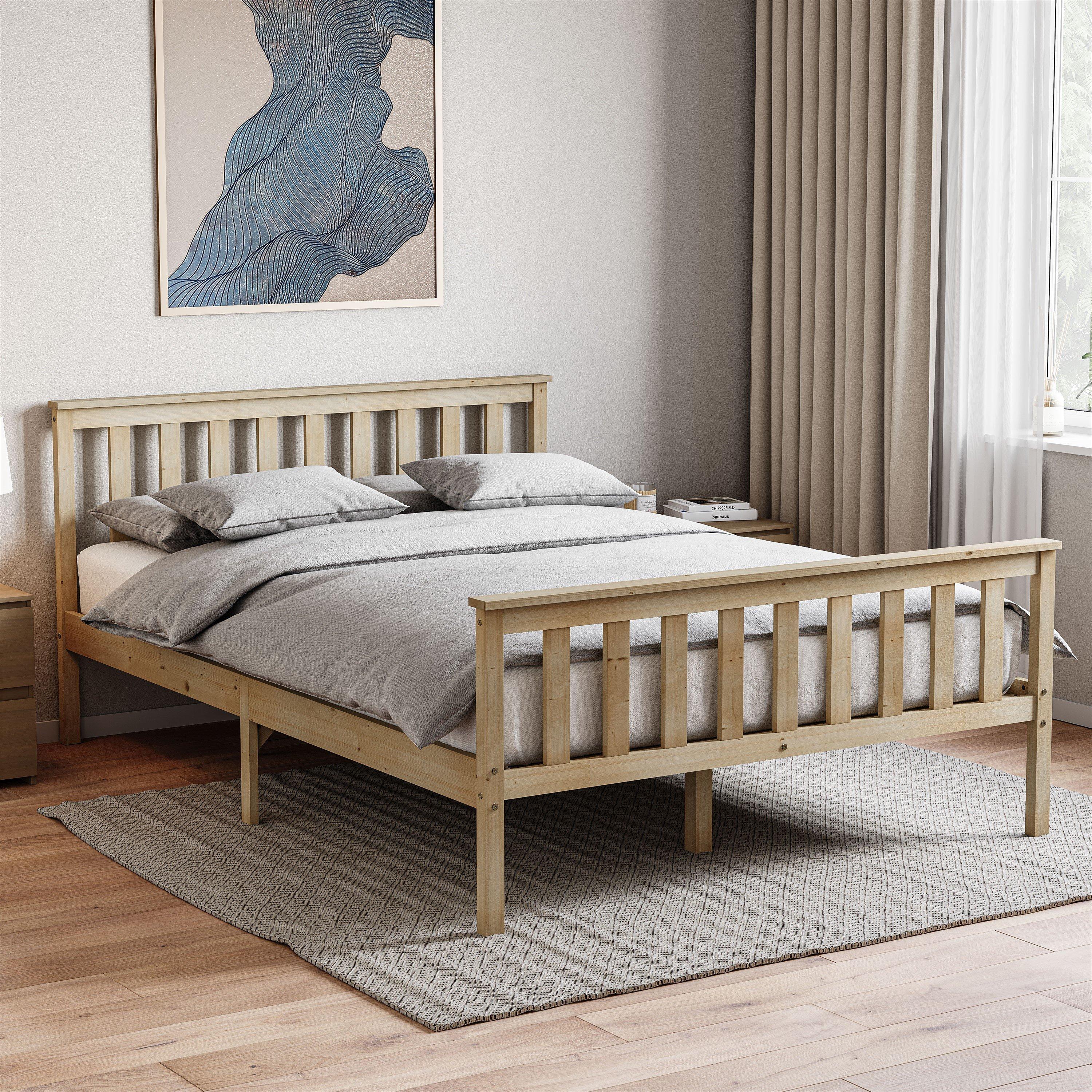 Pine - Lassic - Milan High Foot Double Wooden Bed & Mattress Set - 1
