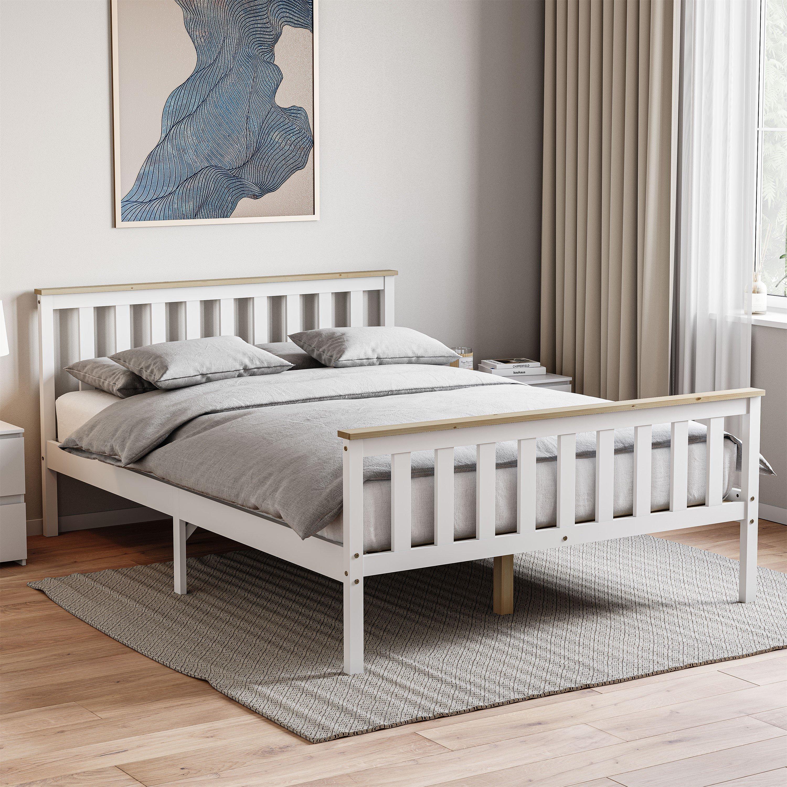 Milan High Foot Double Wooden Bed & Mattress Set