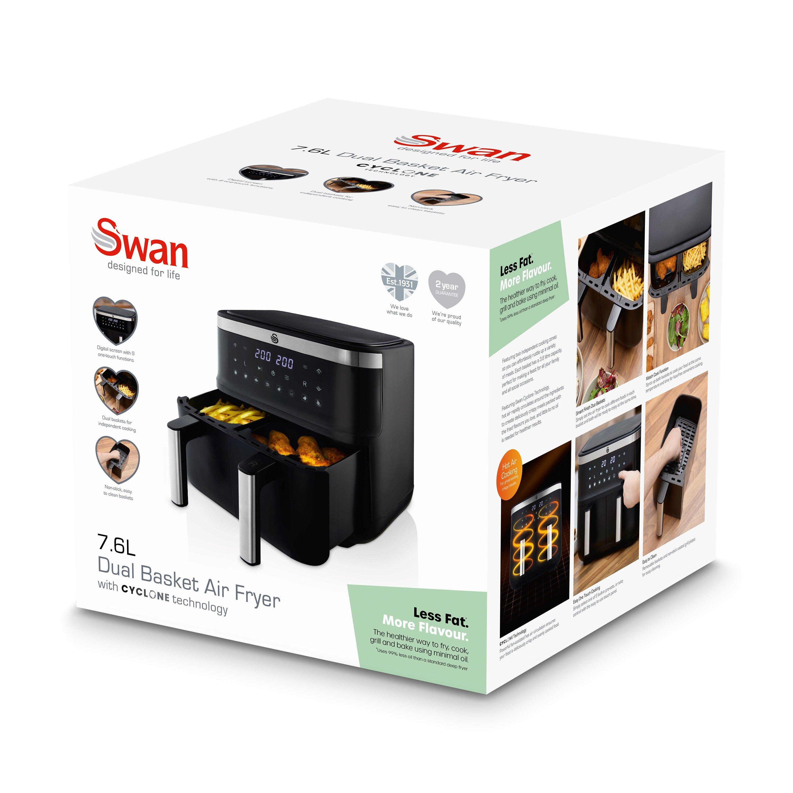 Black - Swan - 7.6L Cyclonic Dual Air Fryer Digital Black - 11