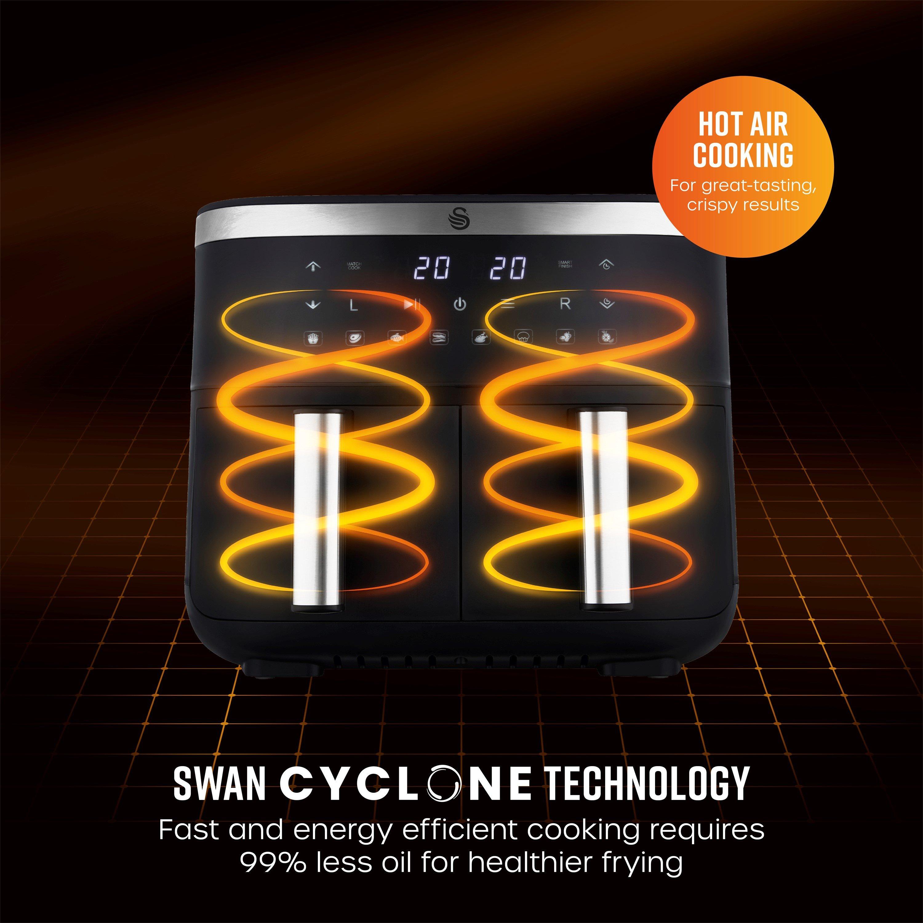 Black - Swan - 7.6L Cyclonic Dual Air Fryer Digital Black - 5