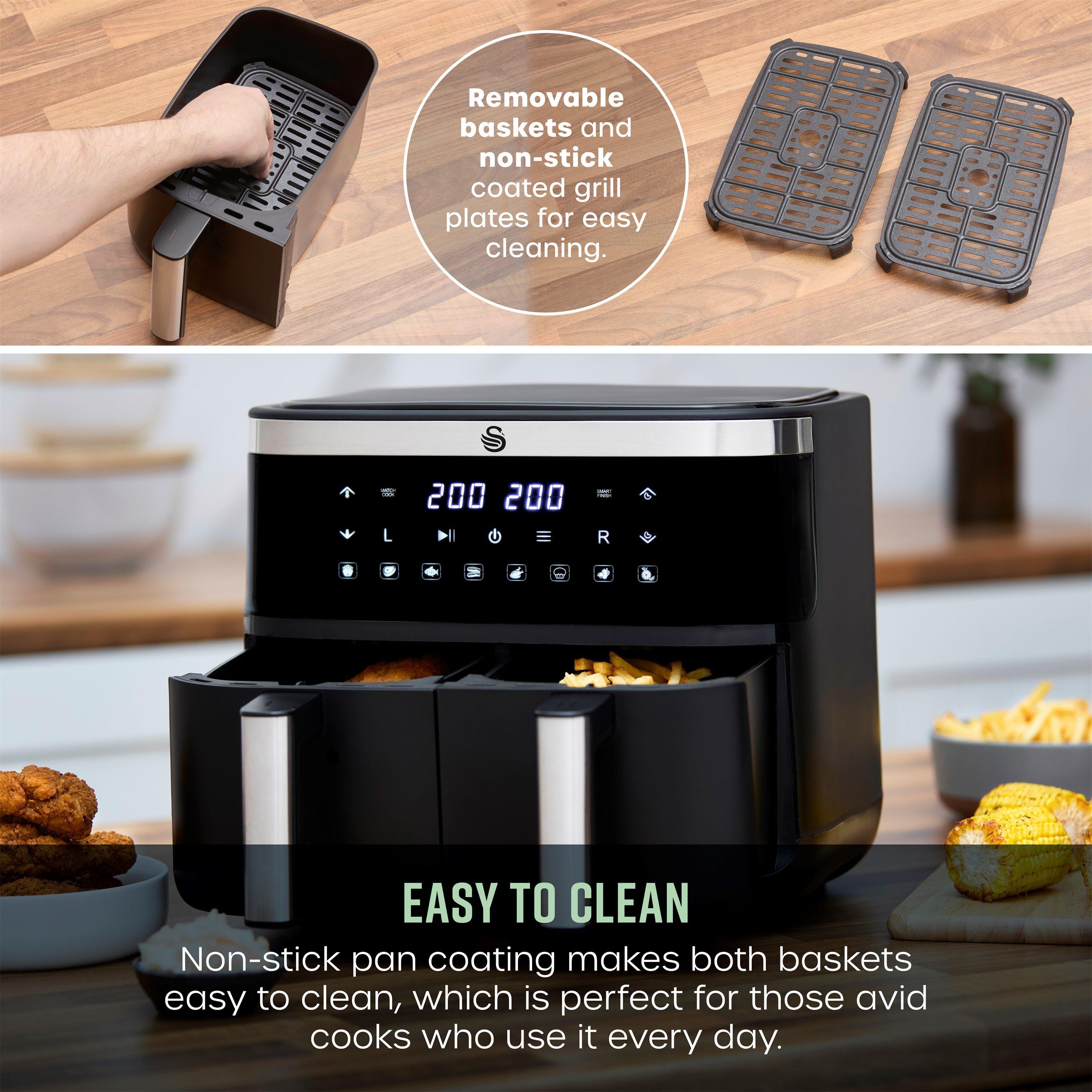 Black - Swan - 7.6L Cyclonic Dual Air Fryer Digital Black - 7
