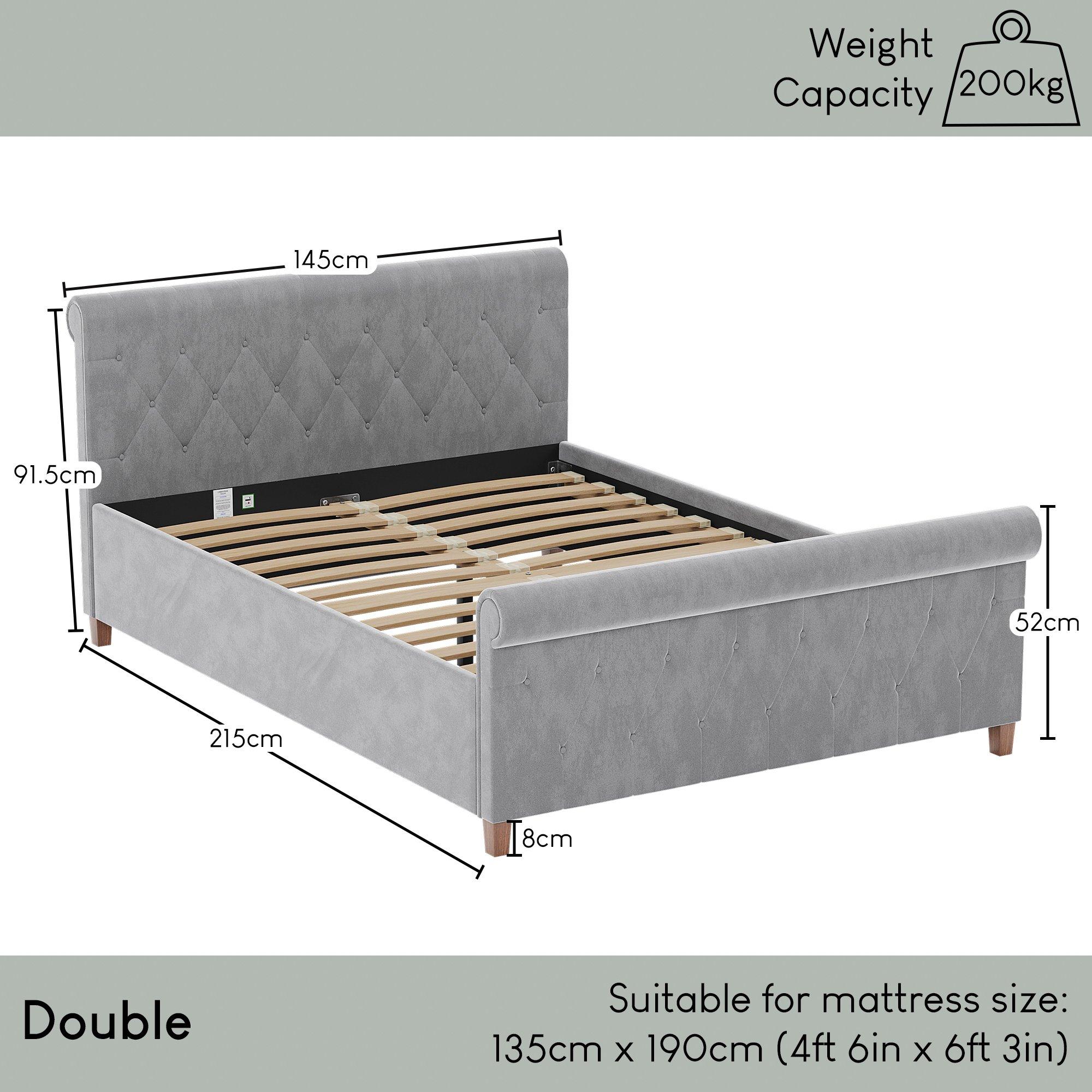 Light Grey Velv - Lassic - Vittorio Double Bed & Mattress Set - 2
