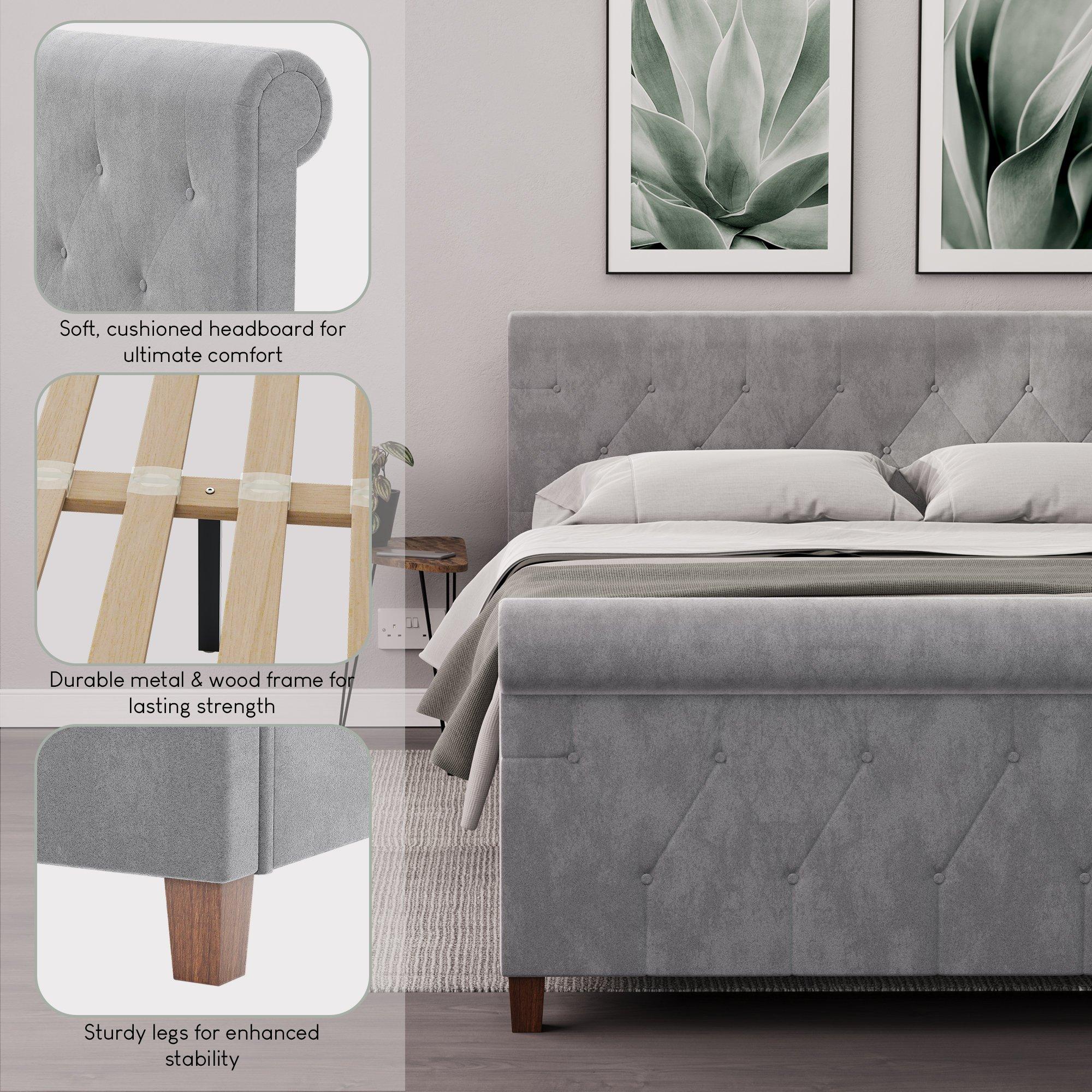 Light Grey Velv - Lassic - Vittorio Double Bed & Mattress Set - 5