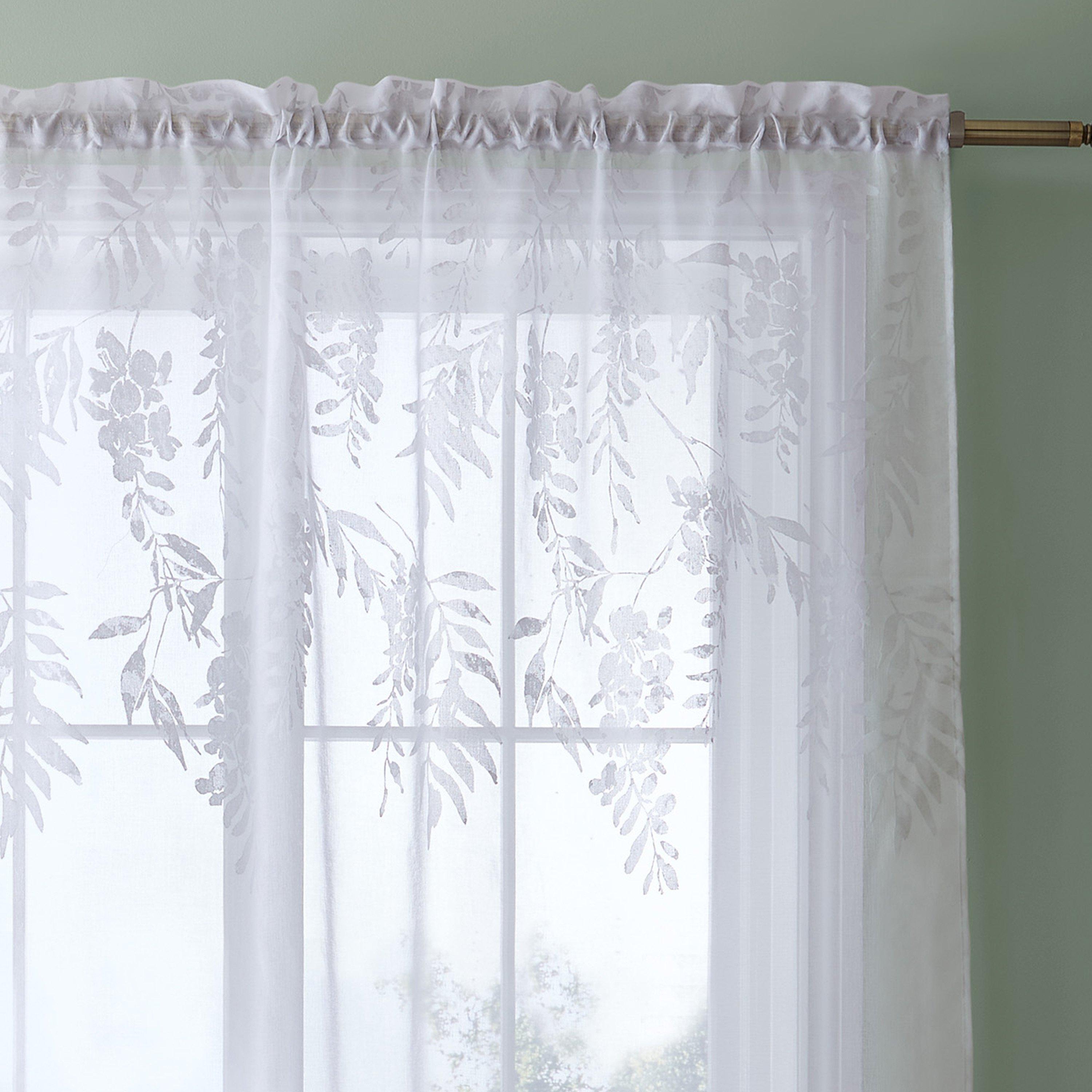 White - Catherine Lansfield - Wisteria Floral Slot Top Voile Curtain Panel - 2