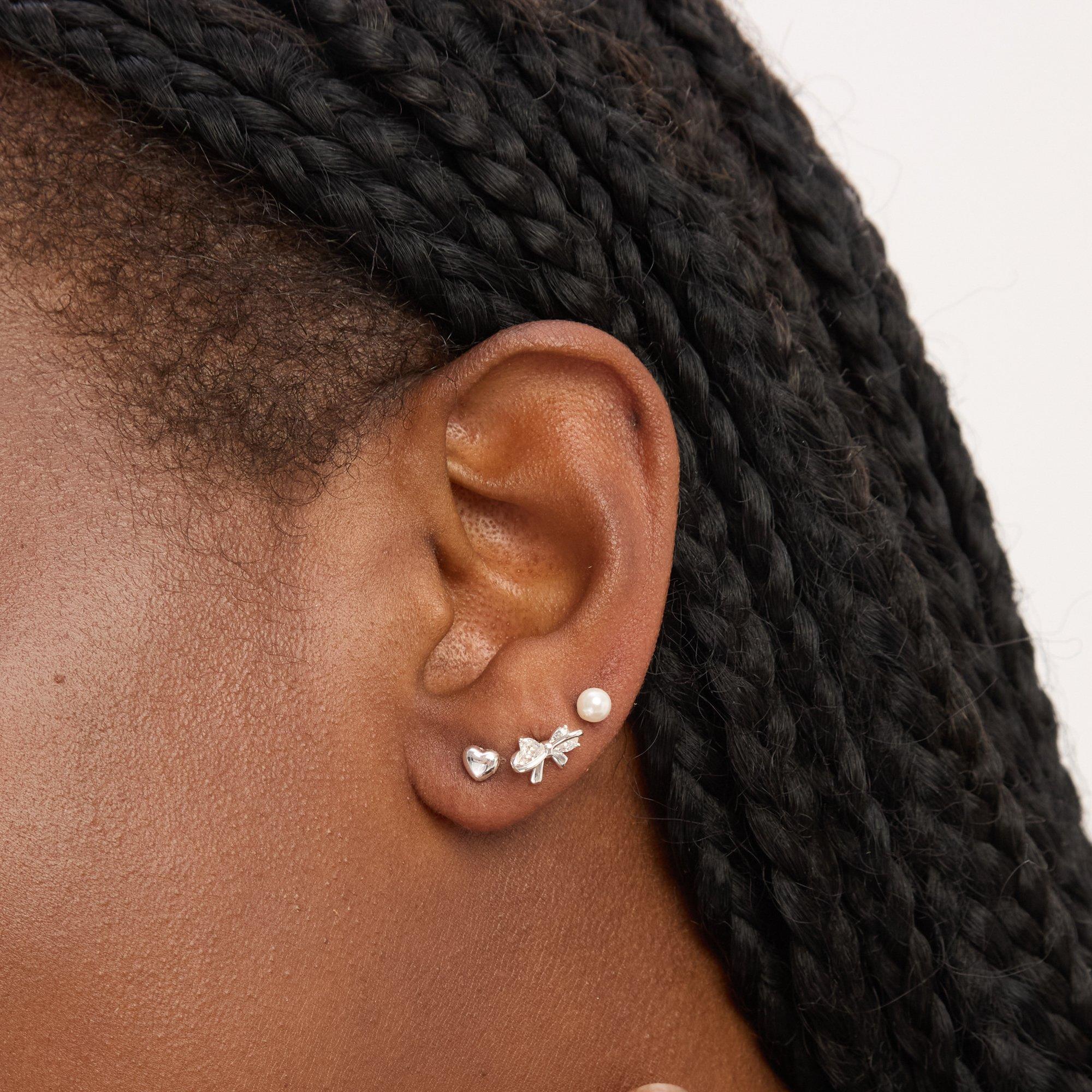 Silver - Simply Silver - Sterling Silver 925 Pearl Bow Earrings - Pack of 3 - 2