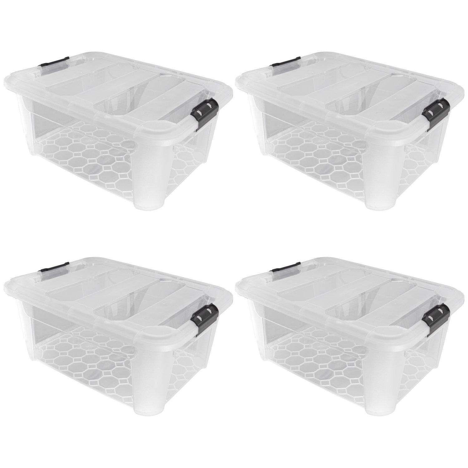 Clear - JVL - Clip Lid Plastic Storage Box - 40L S/4 - 1