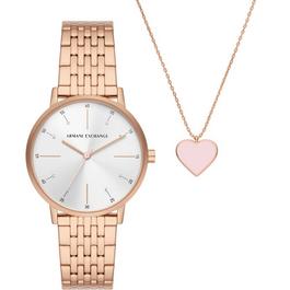 Armani Exchange Rose Gold Tone Stainless Steel Watch and Necklace Set AX7145SET