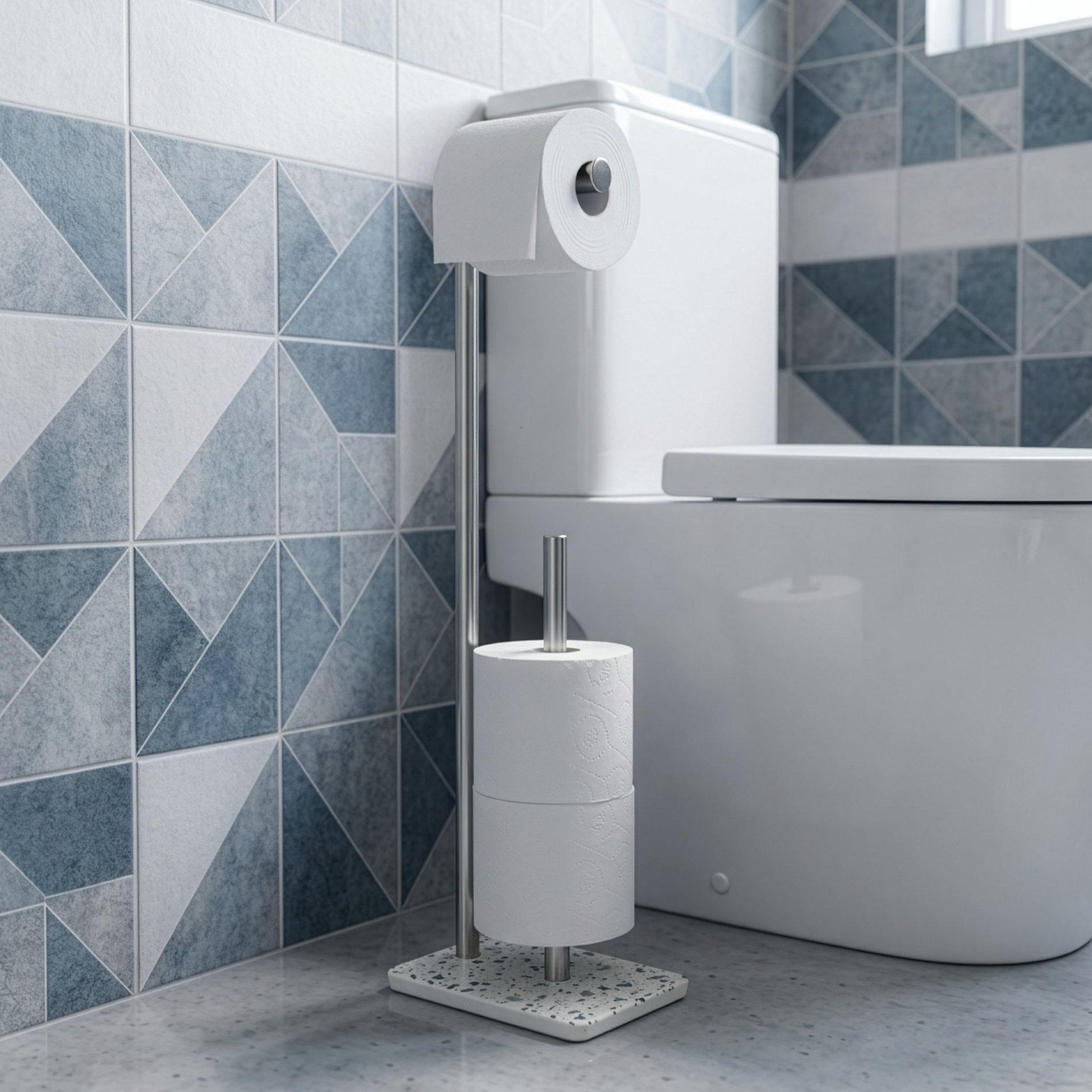 Blue/White - Croydex - Blue Terrazzo Toilet Roll Holder - 1