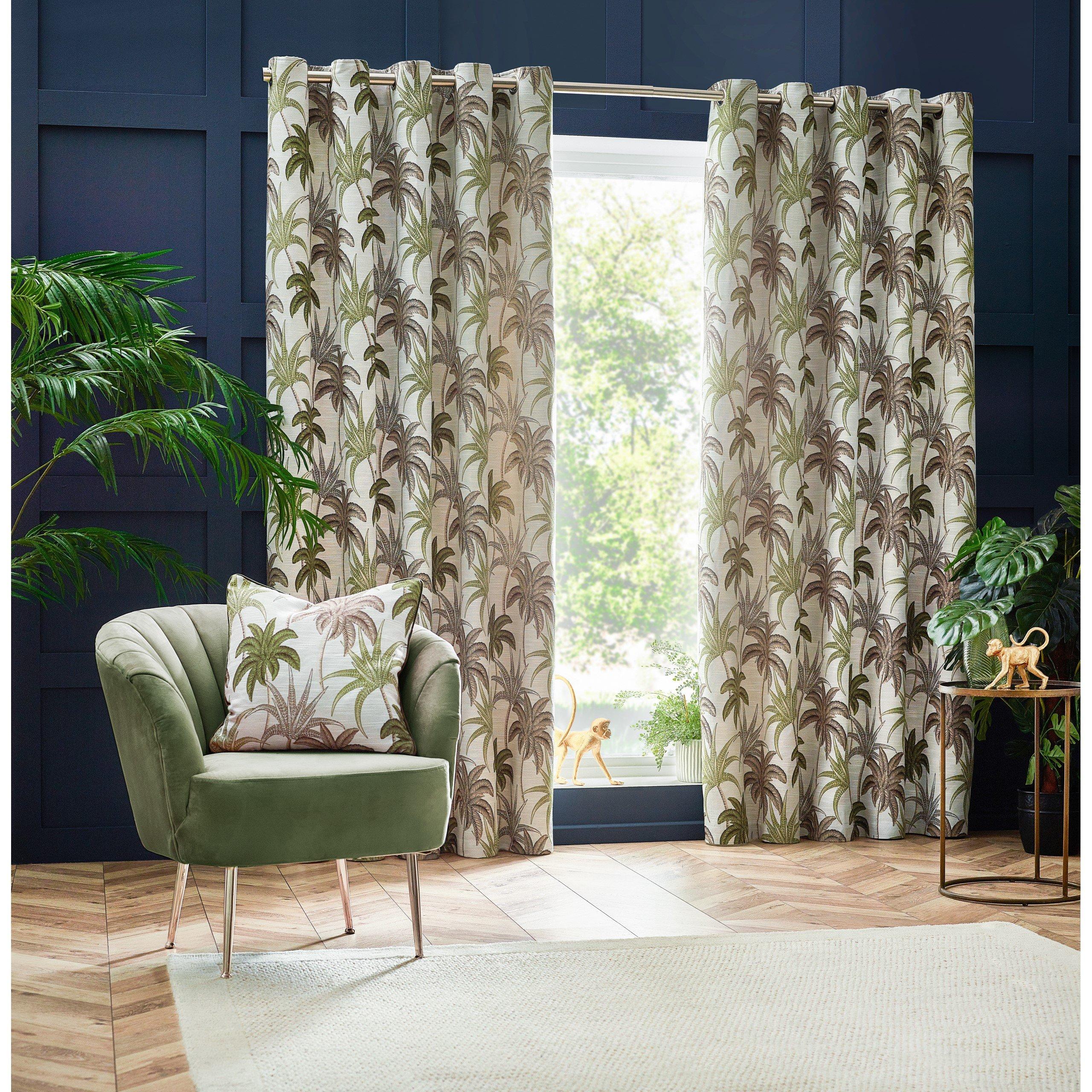 Wylder  Galapagos Jacquard Eyelet Curtains - Green - 168 x 137c