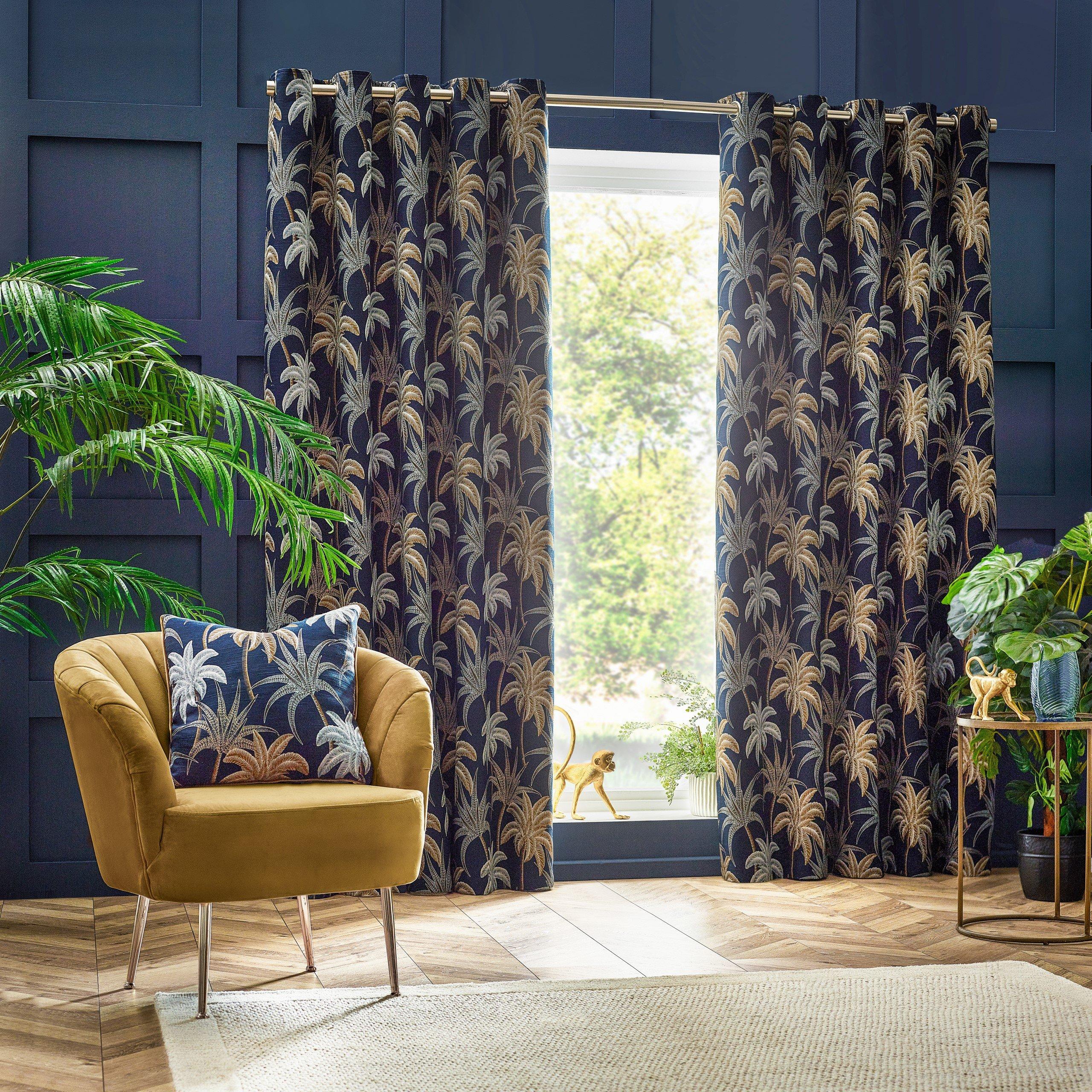 Wylder  Galapagos Jacquard Eyelet Curtains - Navy - 168 x 137c