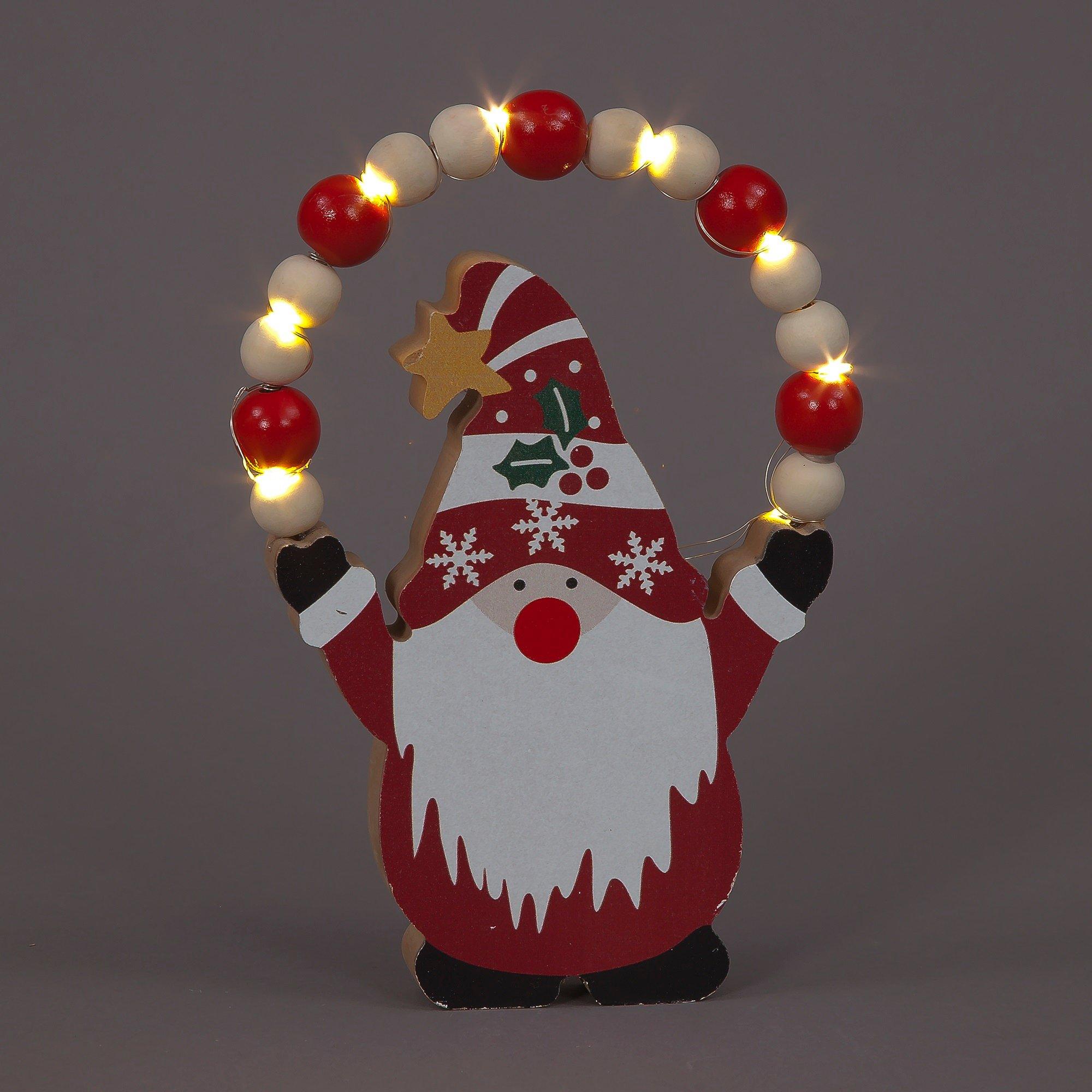 Red And White - Snowtime - LED Lit Juggling Wood Santa Gonk Decoration
