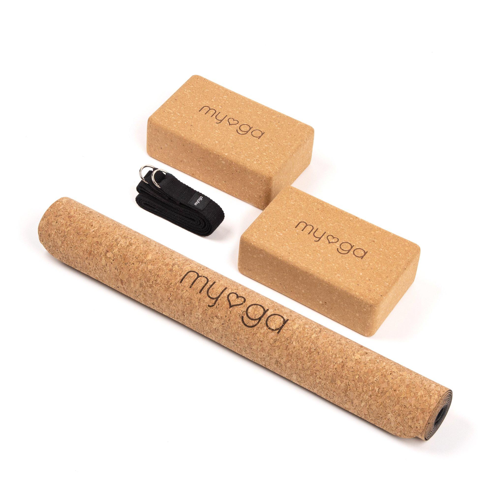 Cork Yoga Mat Pair of Cork Blocks  Strap