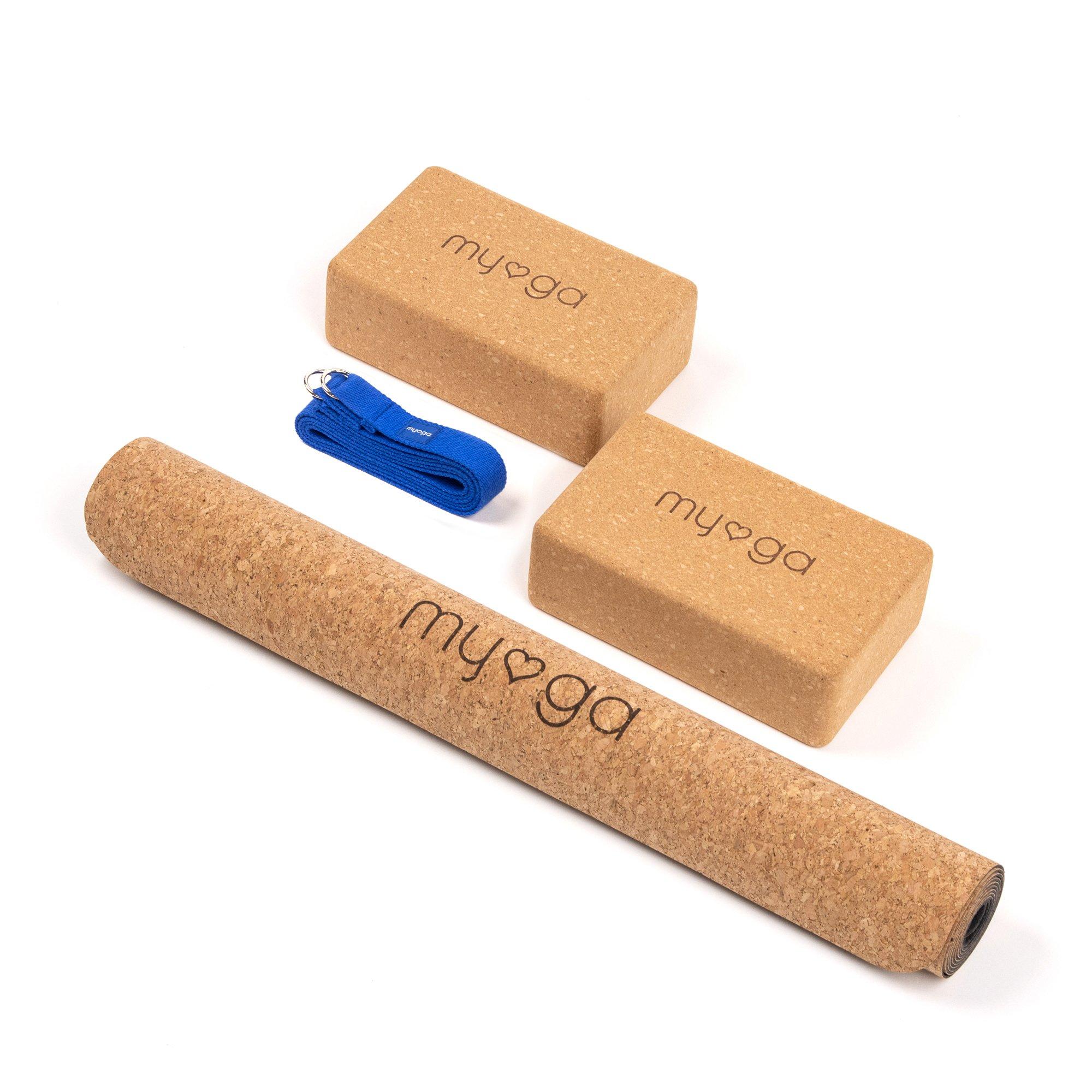 Blue - Myga - Myga Cork Yoga Mat Pair of Cork Blocks  Strap - 1