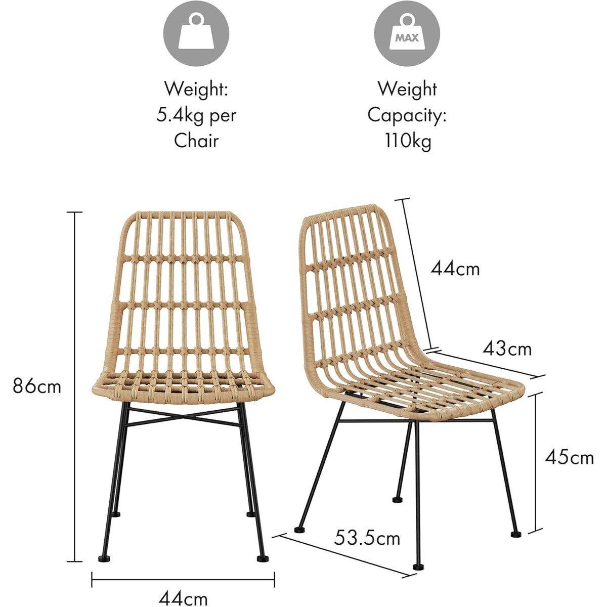 Beige - VonHaus - Richmond Set of 2 Rattan Dining Chairs - 3