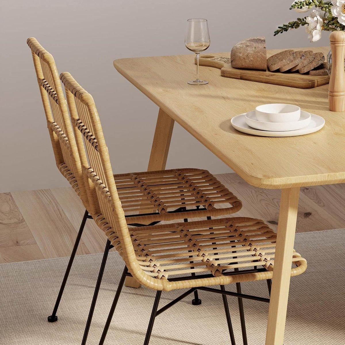 Beige - VonHaus - Richmond Set of 2 Rattan Dining Chairs - 7