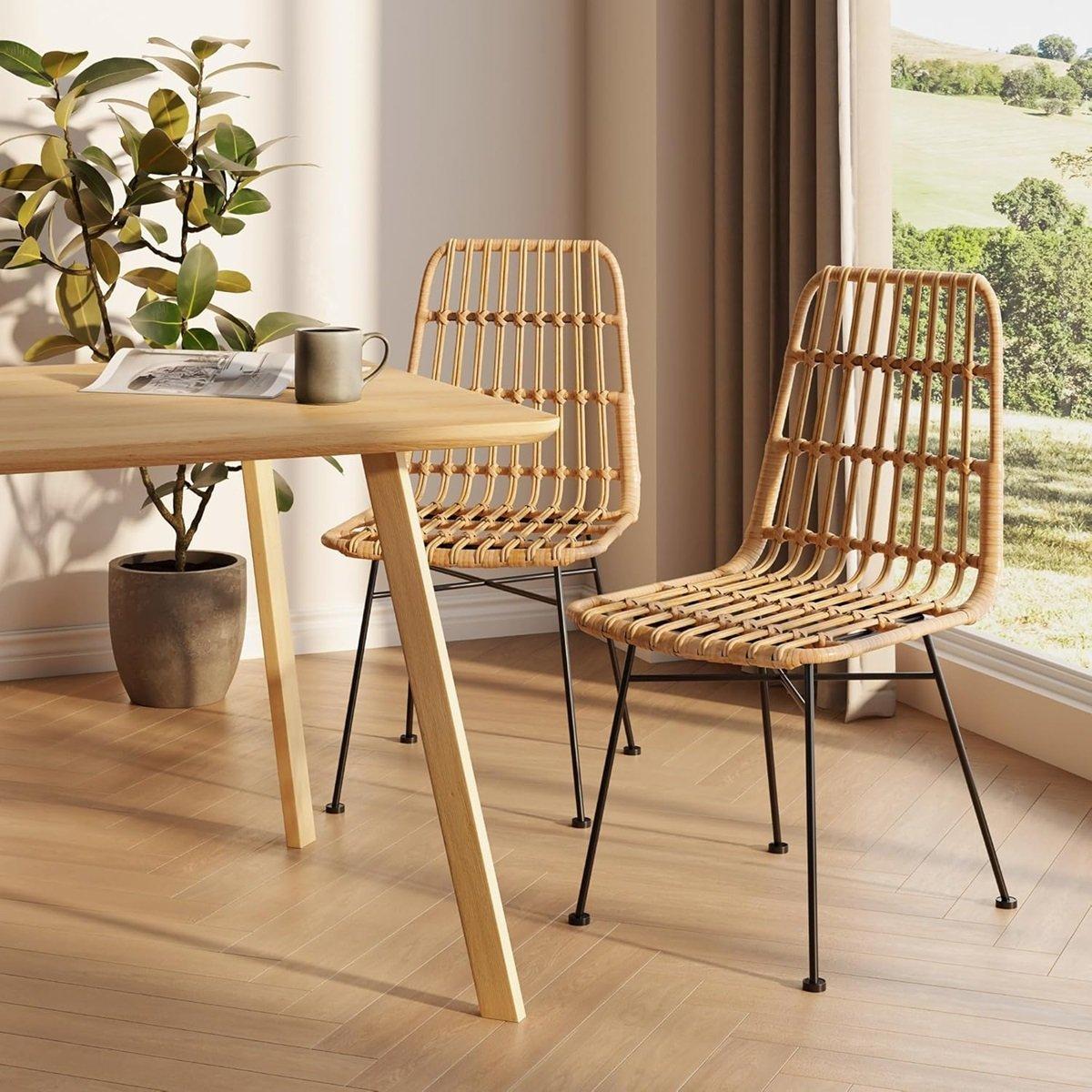 Beige - VonHaus - Richmond Set of 2 Rattan Dining Chairs - 8