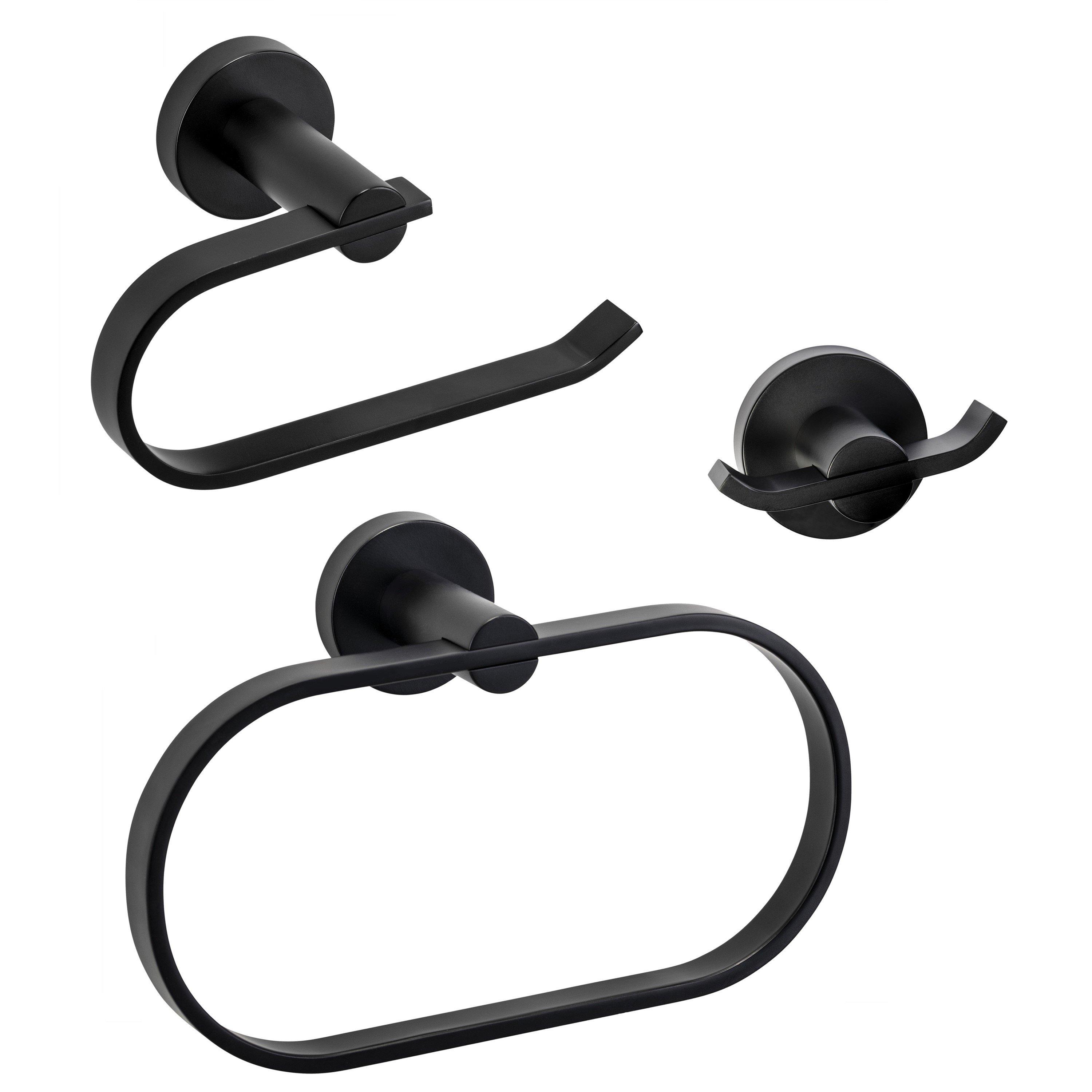 Black - Croydex - Metra 3pc Accessory Bundle - Toilet Roll Holder Towel Ring & Robe Hook - 2