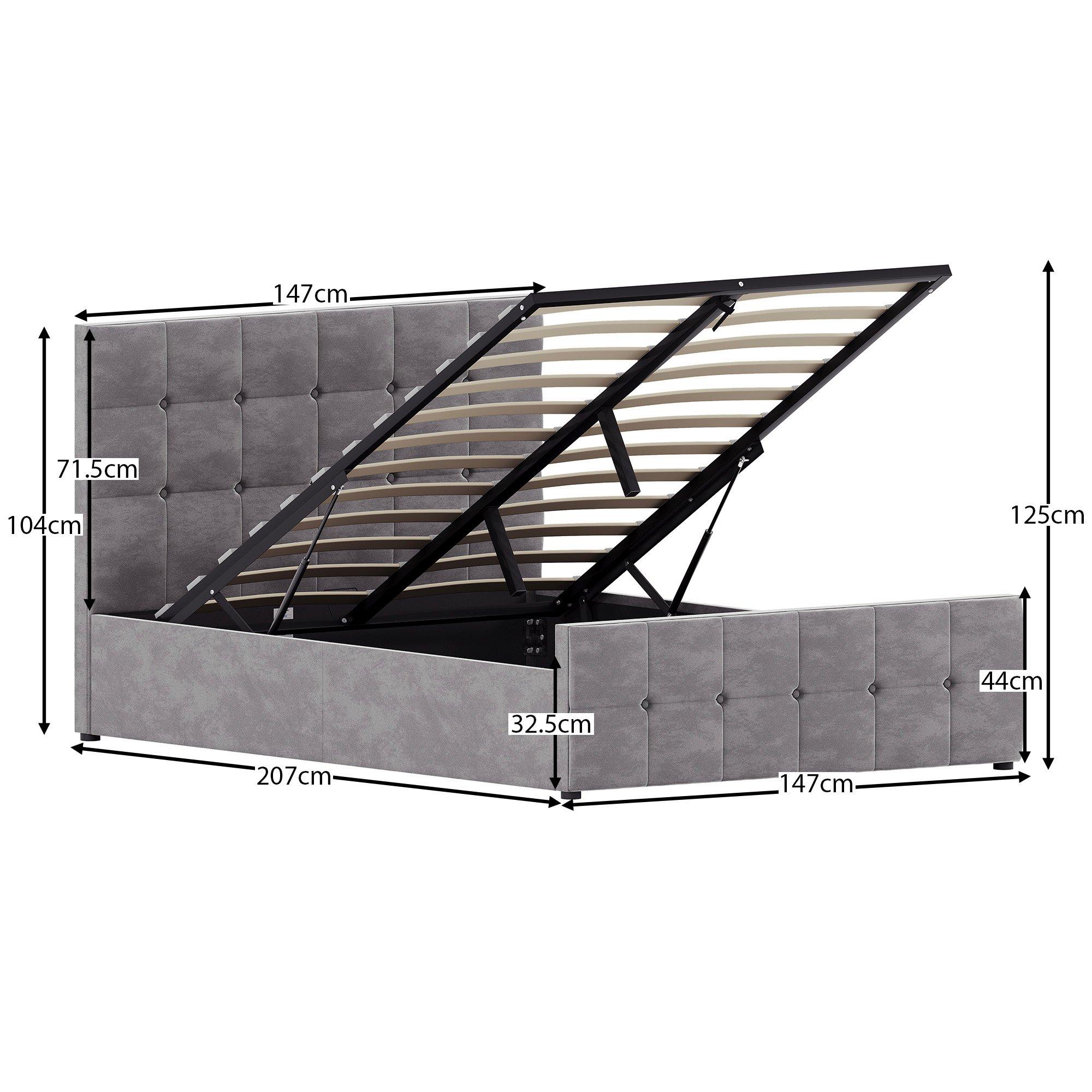 Light Grey Velv - Lassic - Valentina Double Ottoman Storage Bed & Mattress - 2