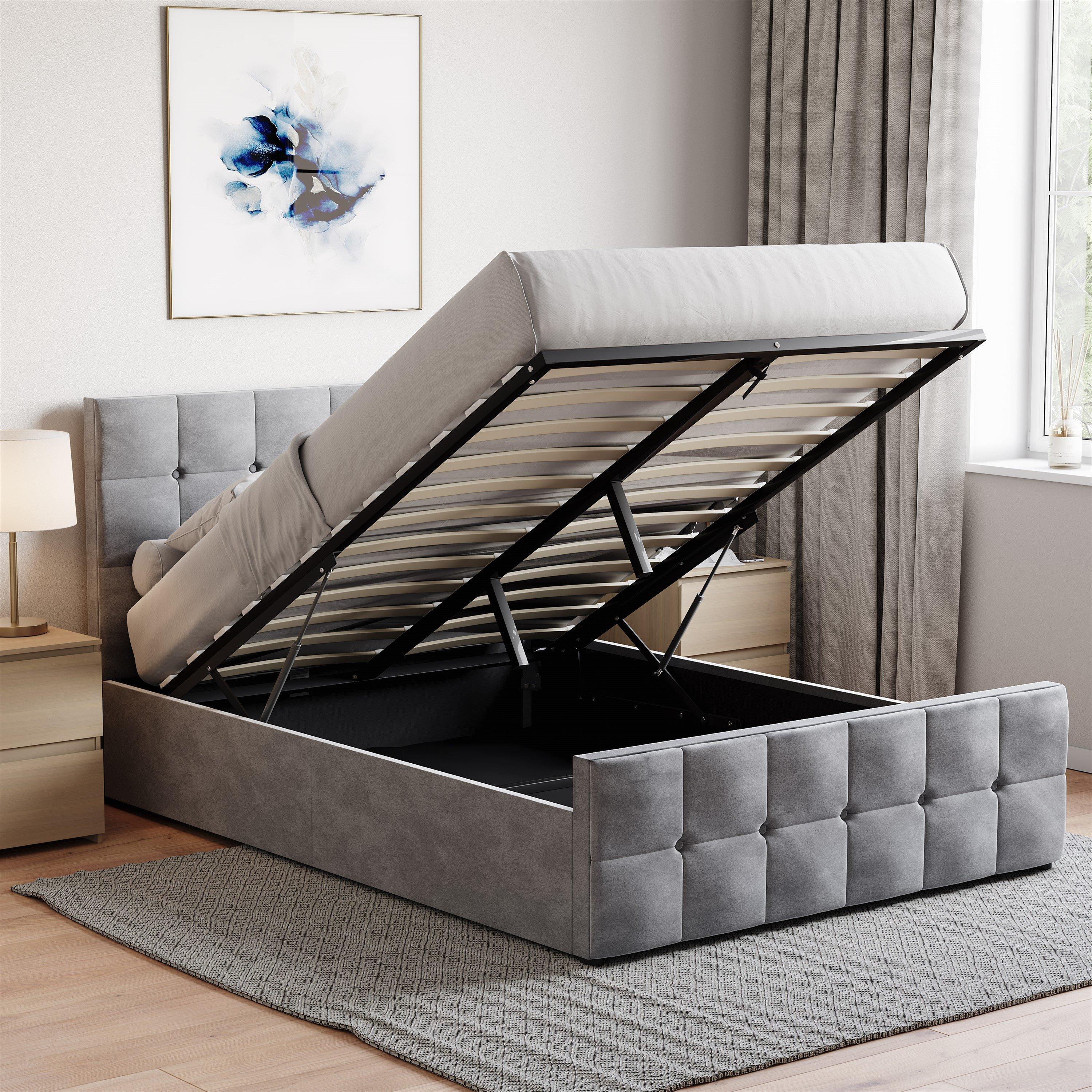 Light Grey Velv - Lassic - Valentina Double Ottoman Storage Bed & Mattress - 3