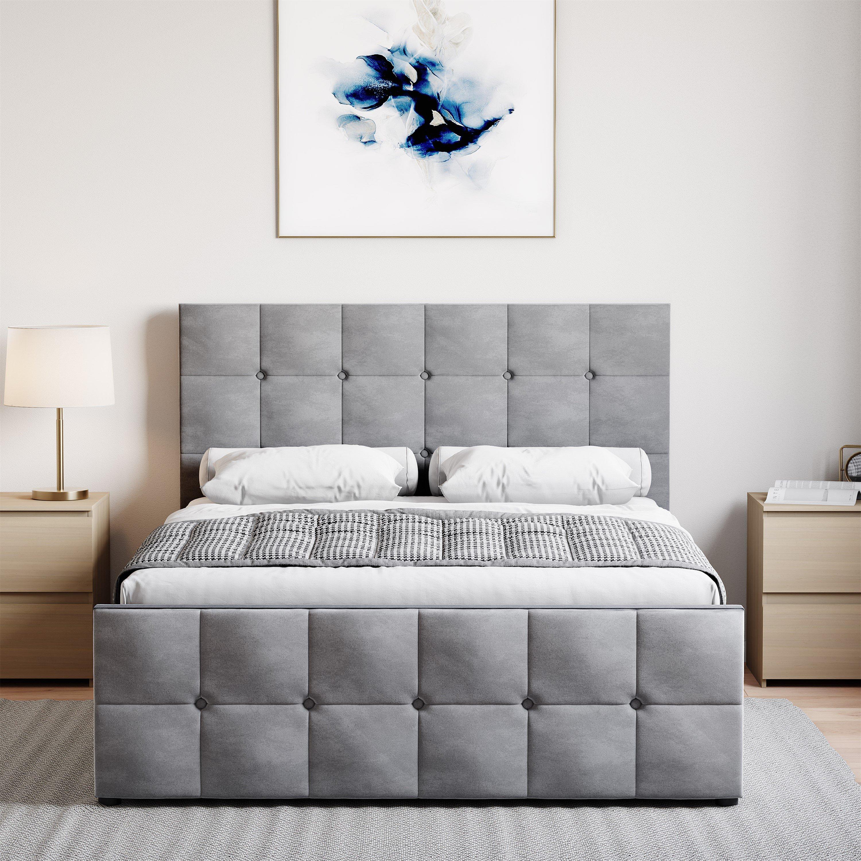 Light Grey Velv - Lassic - Valentina Double Ottoman Storage Bed & Mattress - 4