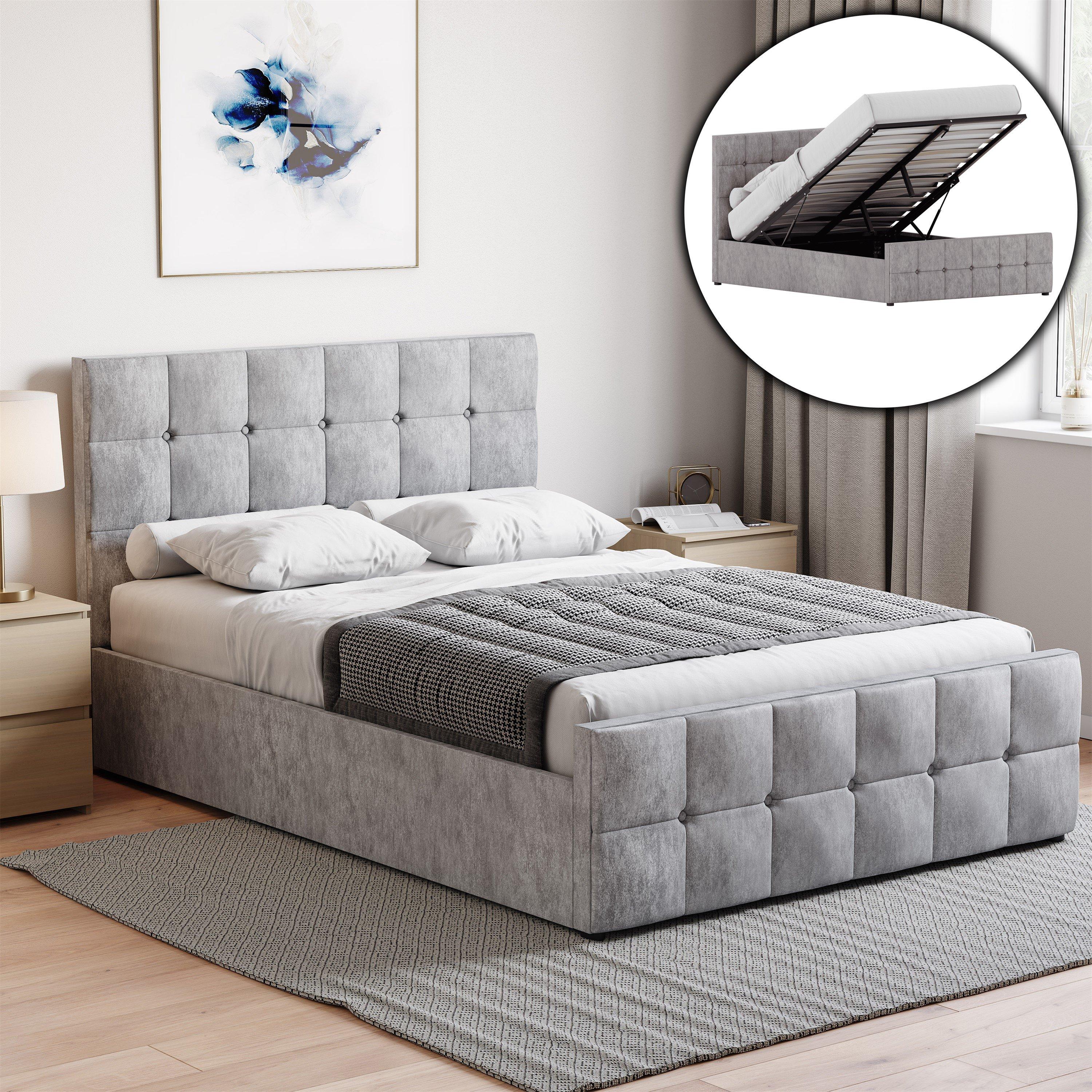 Lassic  Valentina Double Ottoman Storage Bed & Mattress - Crushed Velvet - Double