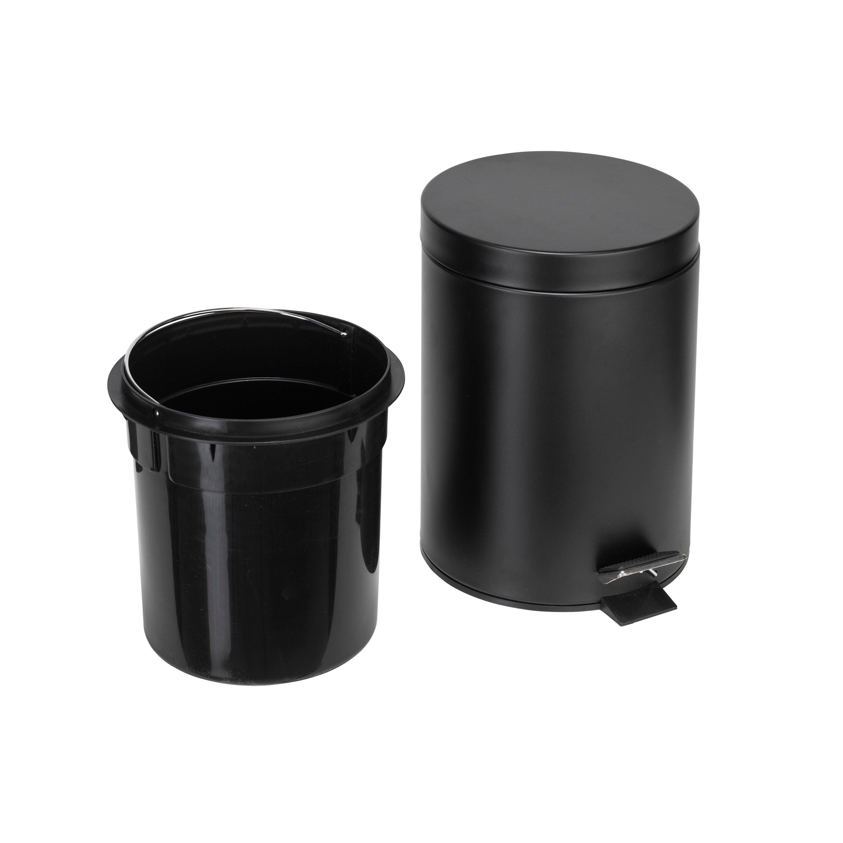 Black - Croydex - Black Bathroom Essential Set - 5L Pedal Bin Toilet Brush & Shower Caddy - 4