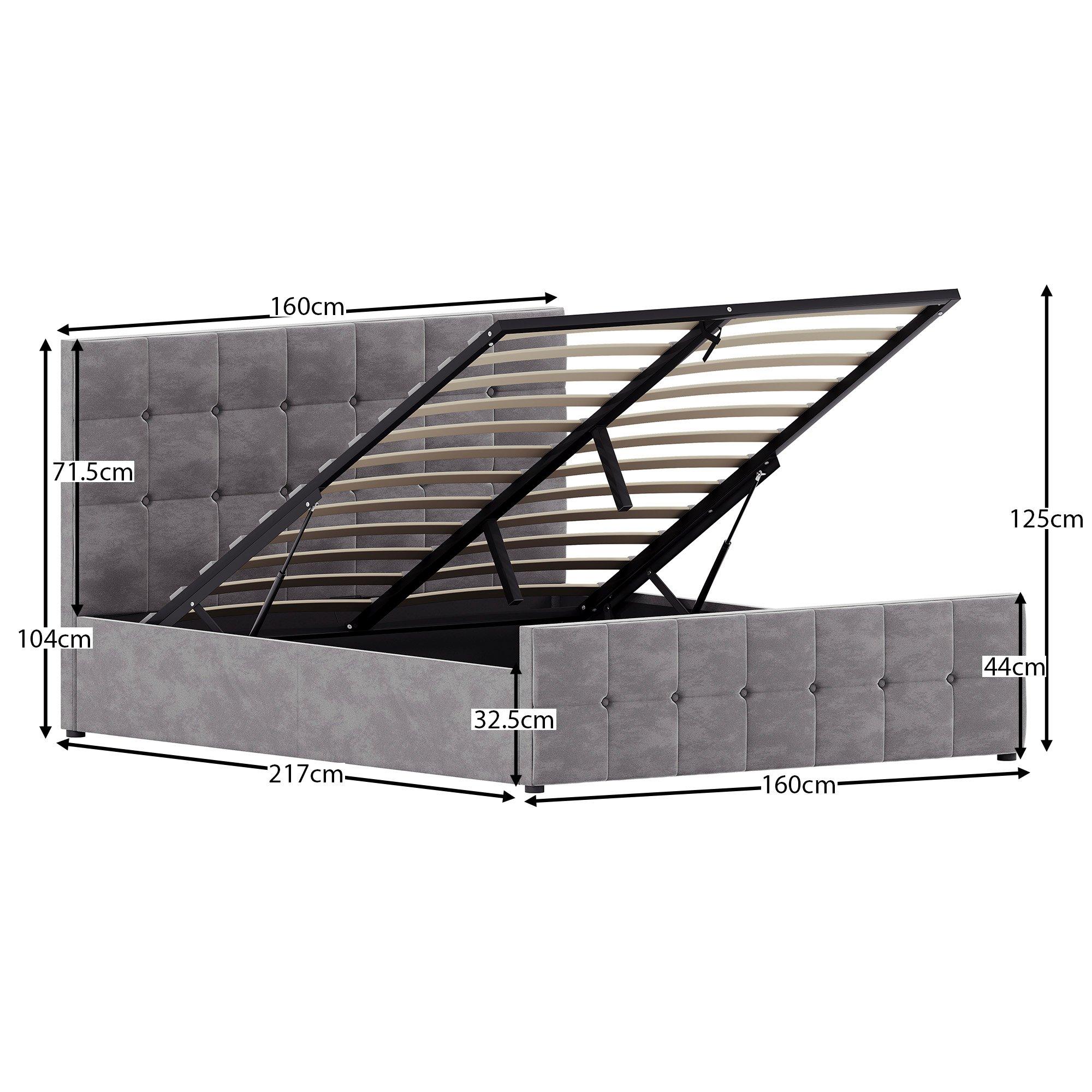 Light Grey Velv - Lassic - Valentina King Size Ottoman Bed & Mattress Set - 2