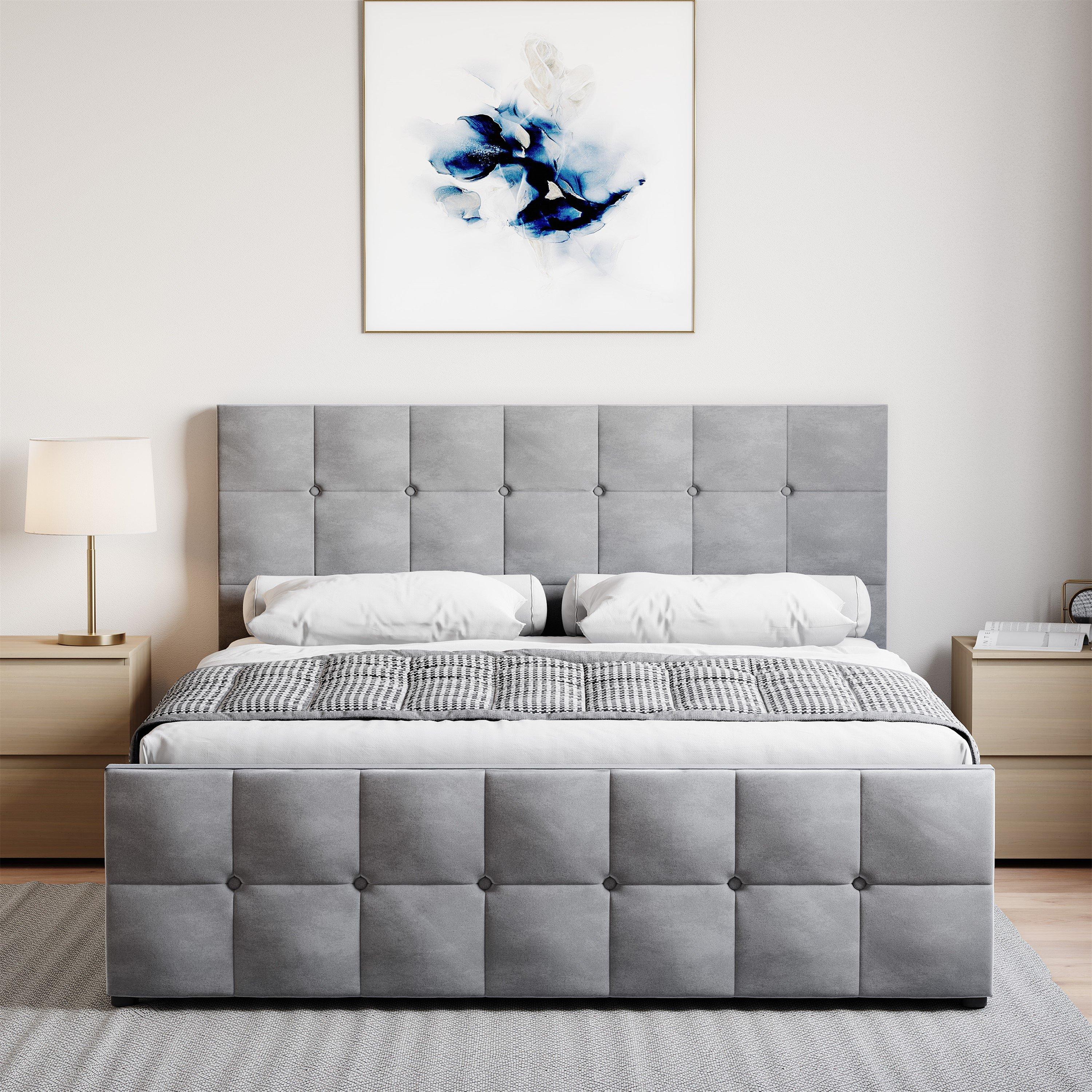 Light Grey Velv - Lassic - Valentina King Size Ottoman Bed & Mattress Set - 4