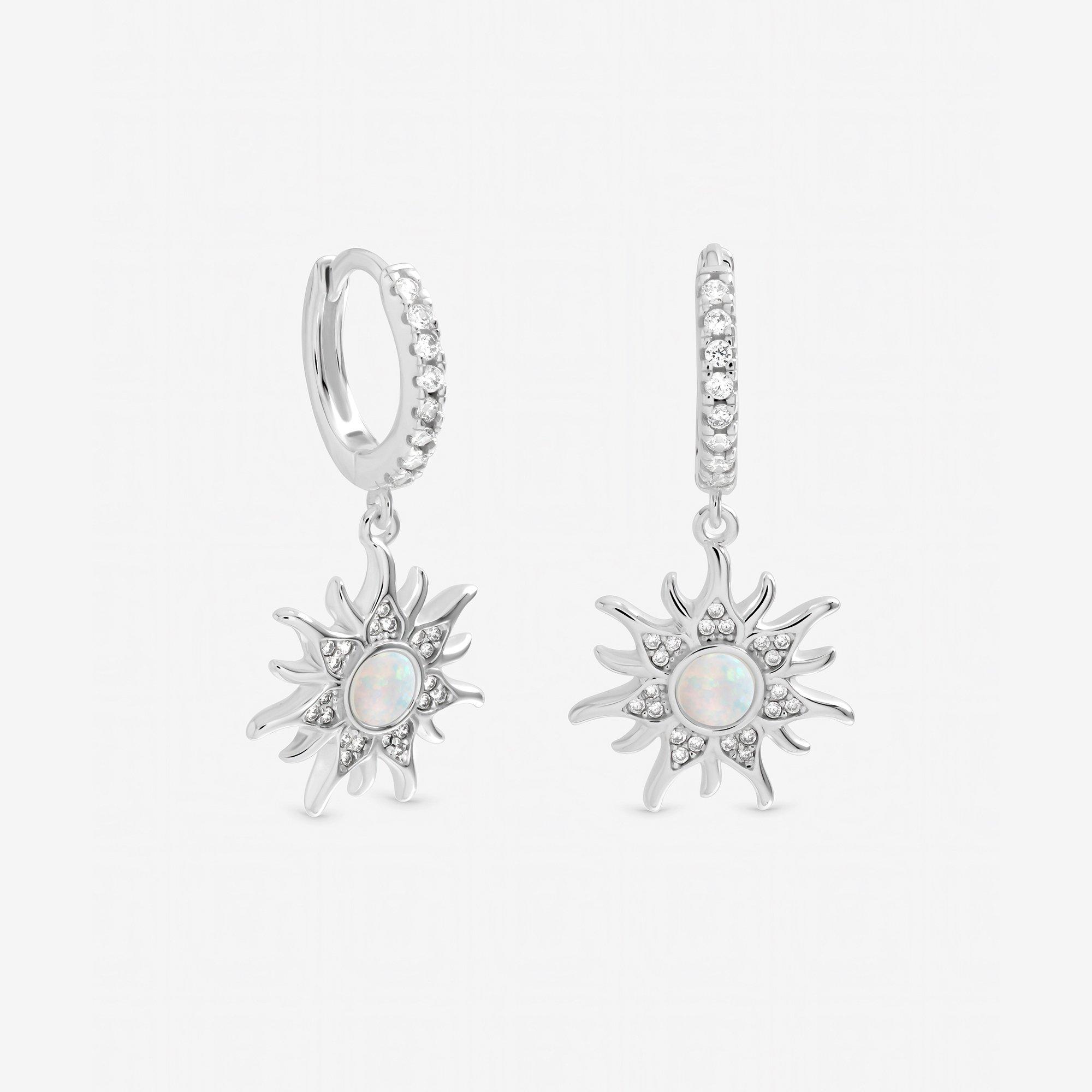 Silver - Inicio - Sterling Silver Plated Opal Sunburst Charm Hoops - 1