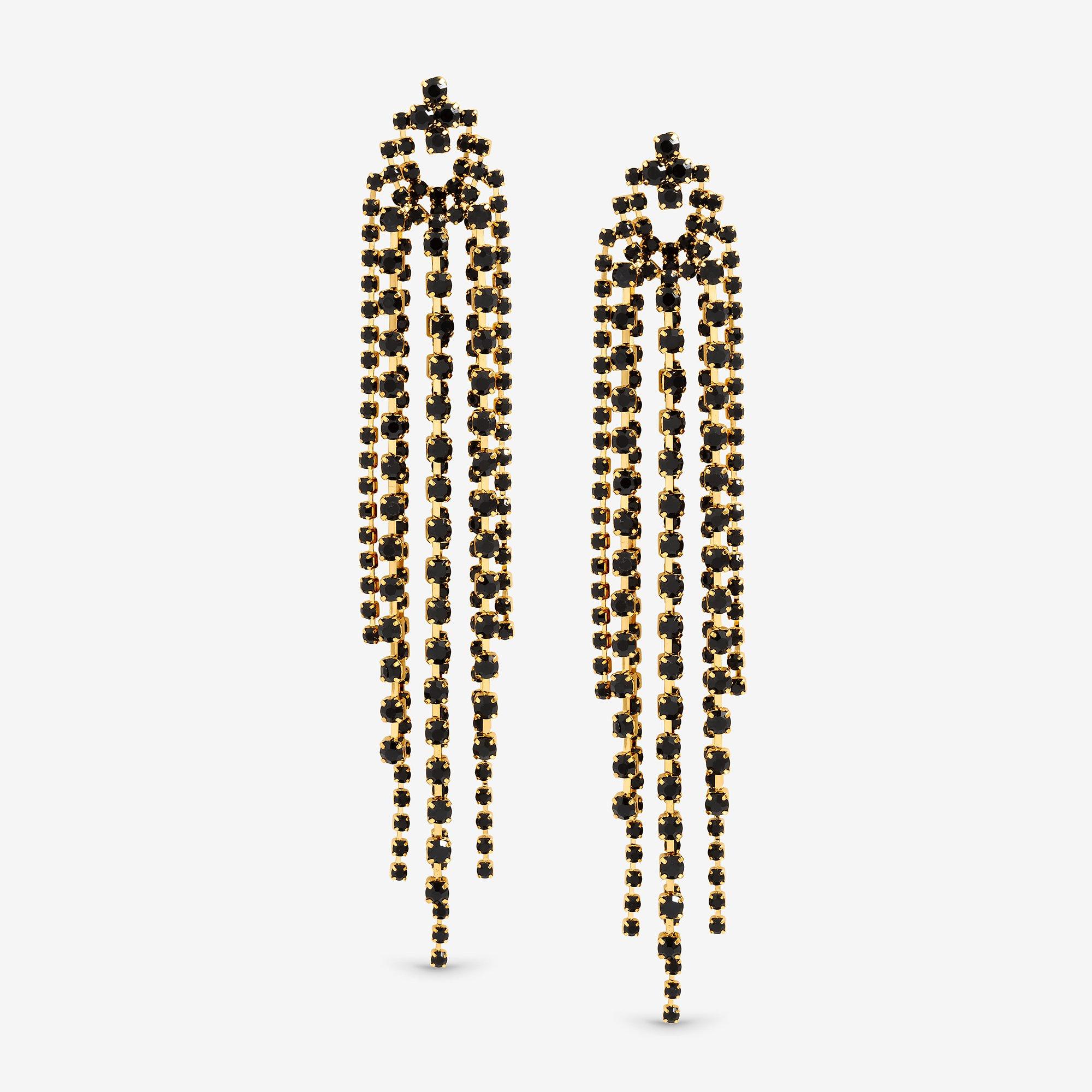 Black - Mood - Jet Crystal Multi Strand Long Statement Earrings - 1