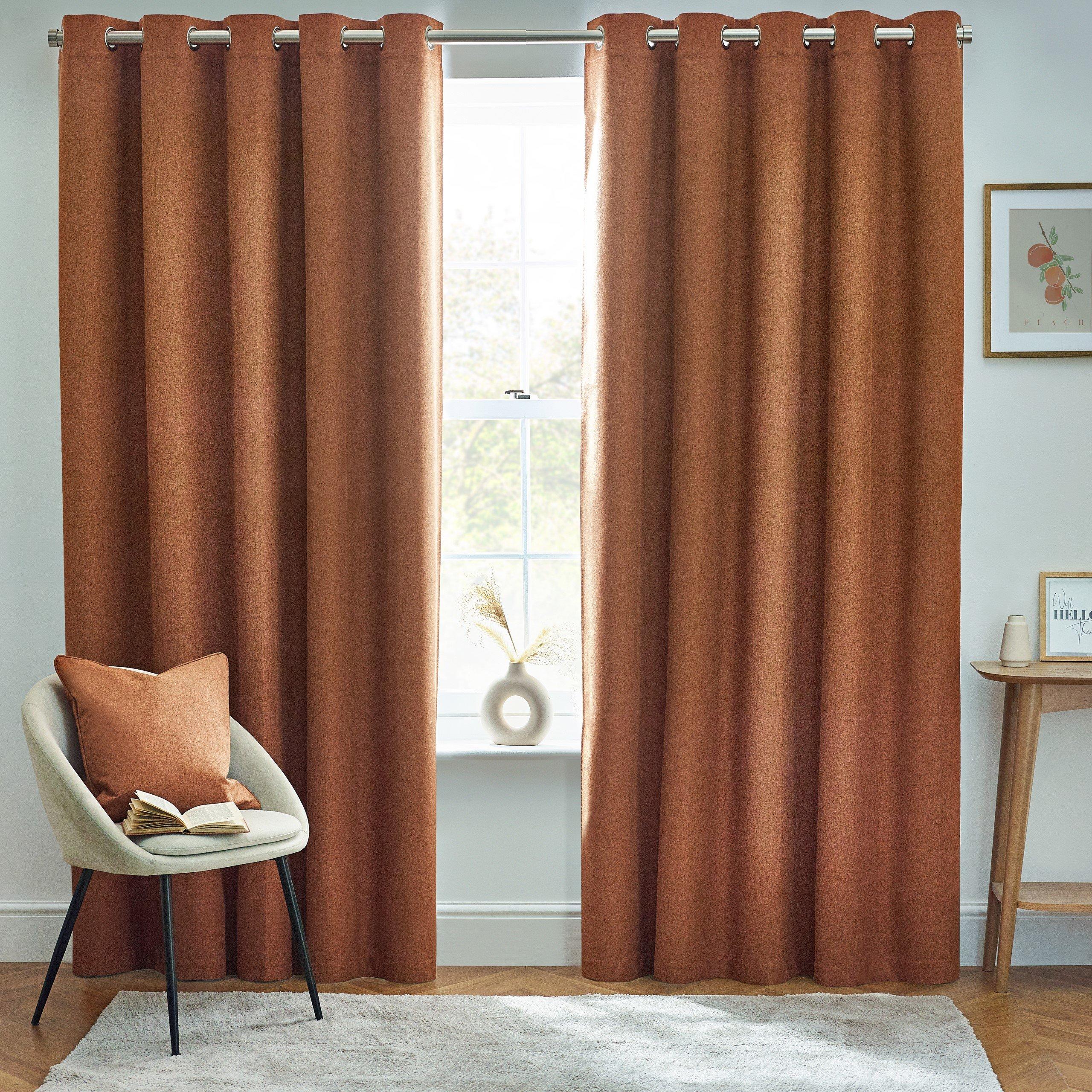 Furn  Dawn Textured Blackout Eyelet Curtains - Brick - 168 x 137c