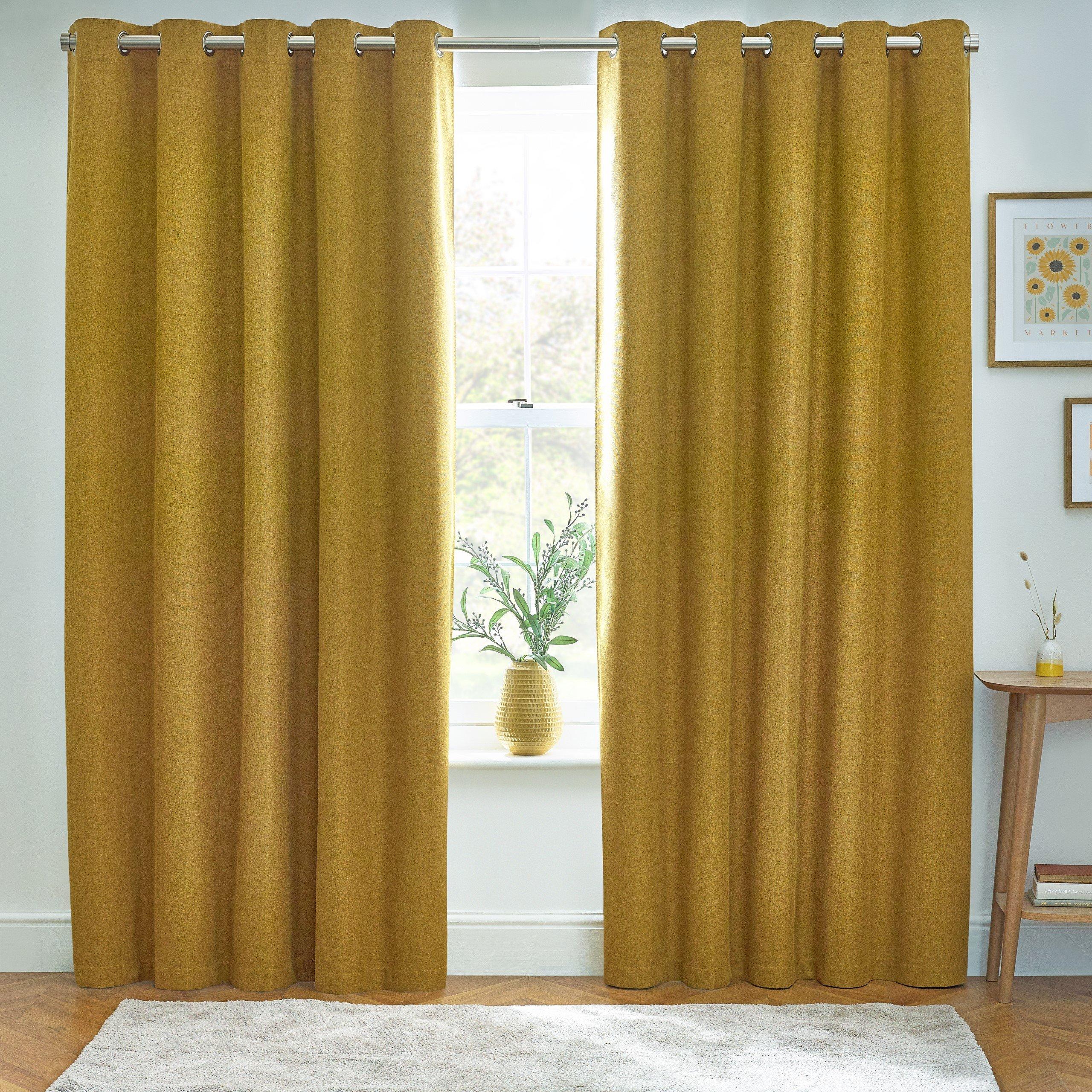 Furn  Dawn Textured Blackout Eyelet Curtains - Mustard - 117 x 137c