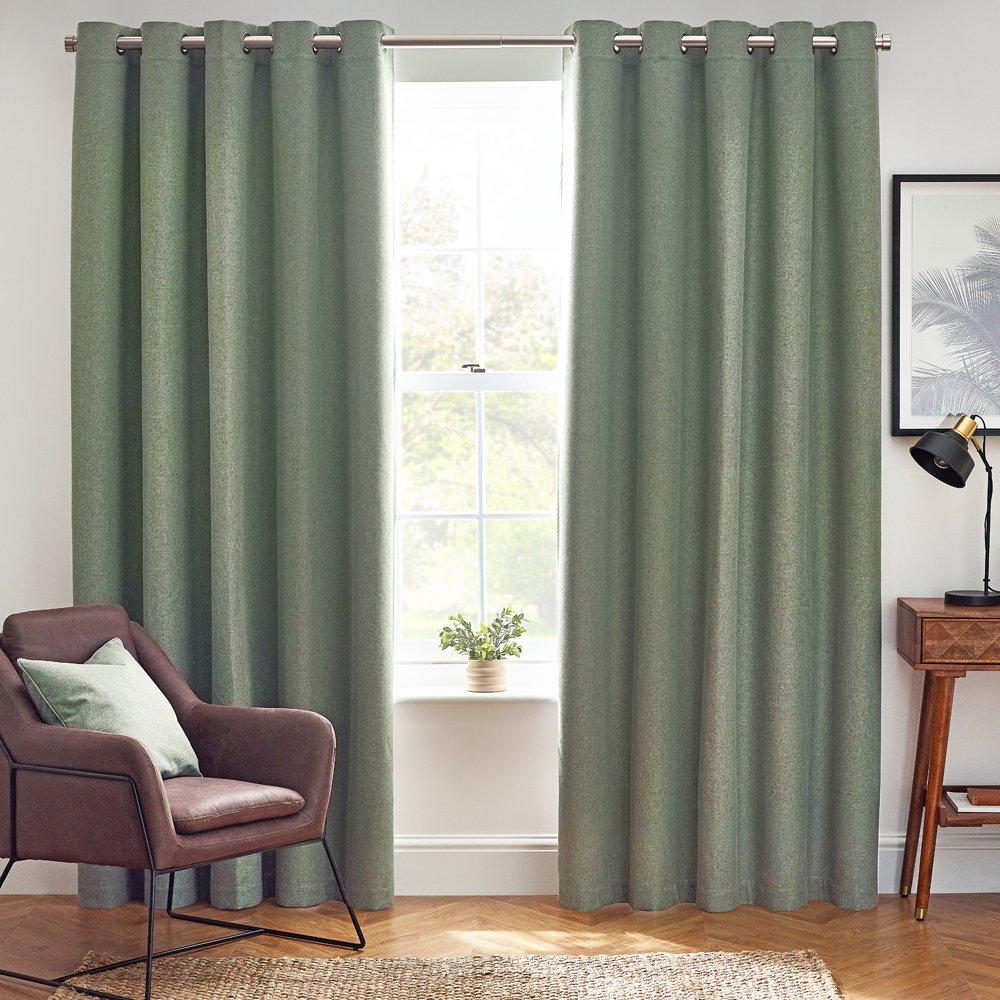 Furn  Dawn Textured Blackout Eyelet Curtains - Eucalyptus - 229 x 183c