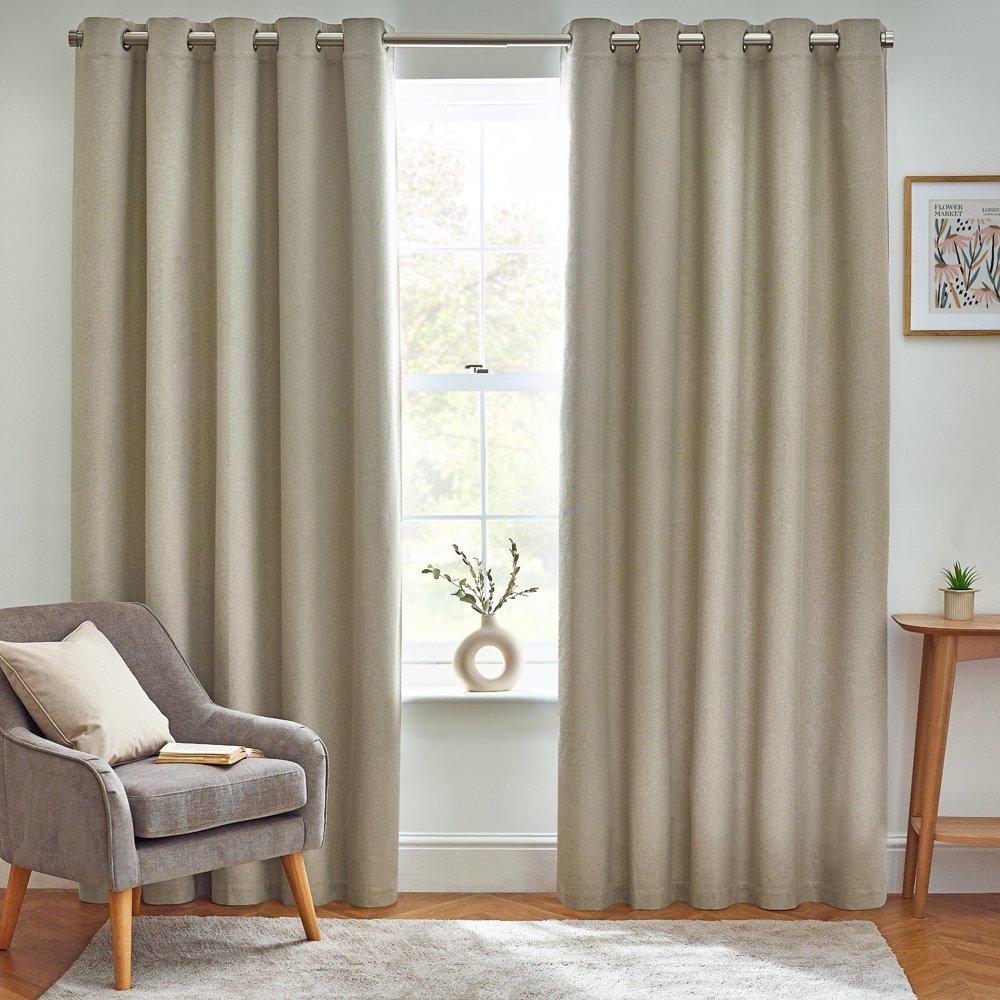 Furn  Dawn Textured Blackout Eyelet Curtains - Natural - 229 x 183c