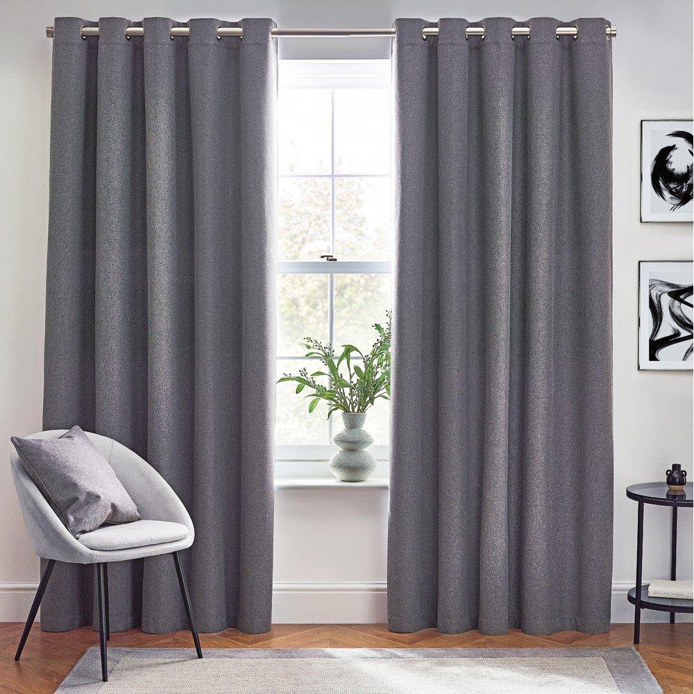 Furn  Dawn Textured Blackout Eyelet Curtains - Charcoal - 229 x 183c