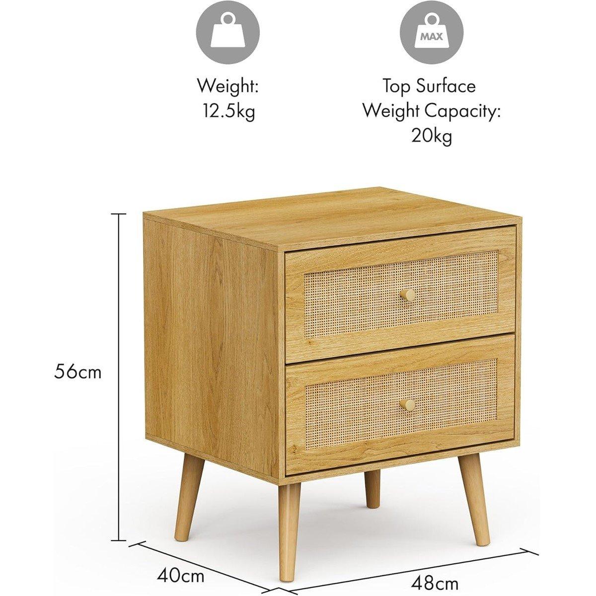 Beige - VonHaus - Sienna Rattan Bedside Table 2 Drawer - 3