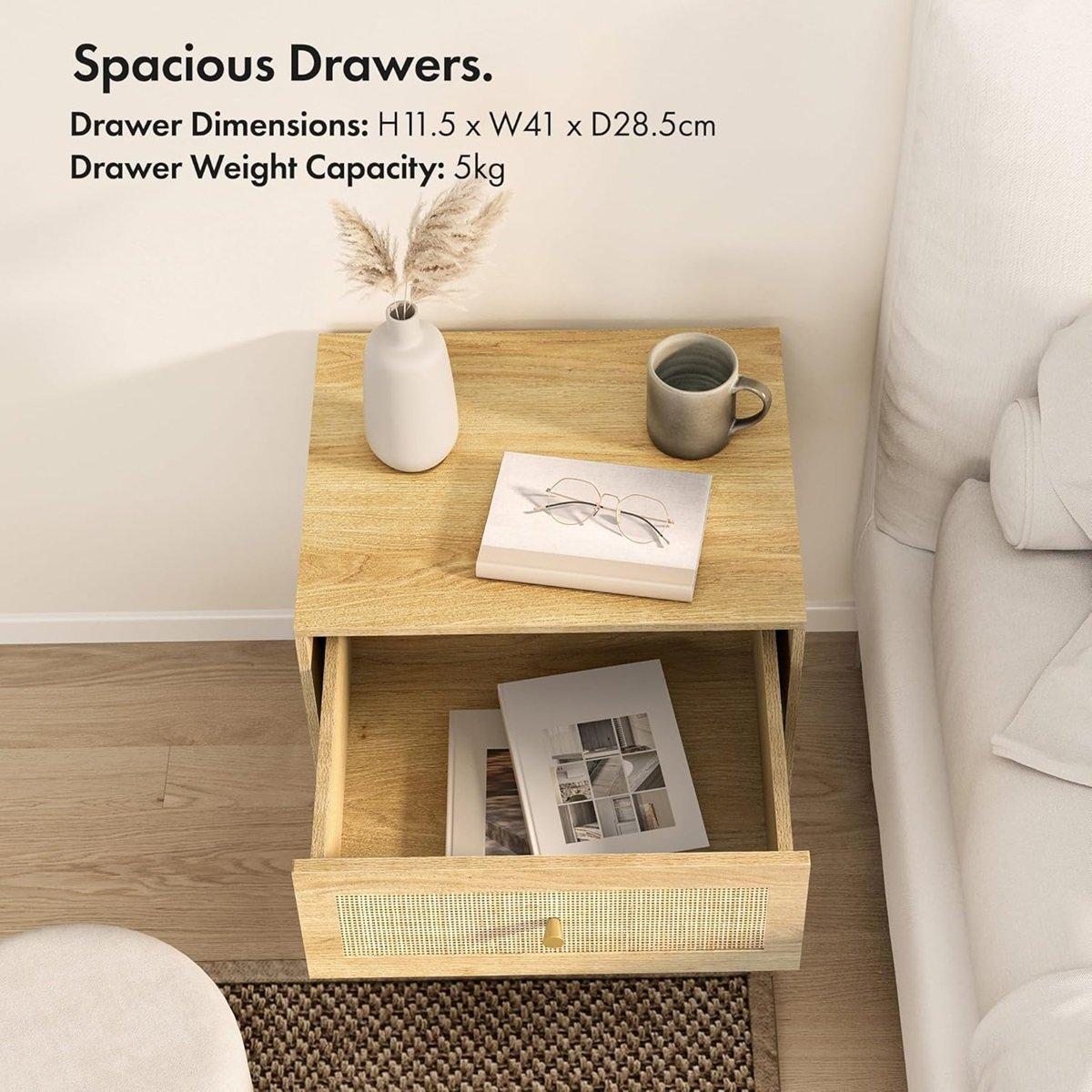 Beige - VonHaus - Sienna Rattan Bedside Table 2 Drawer - 5