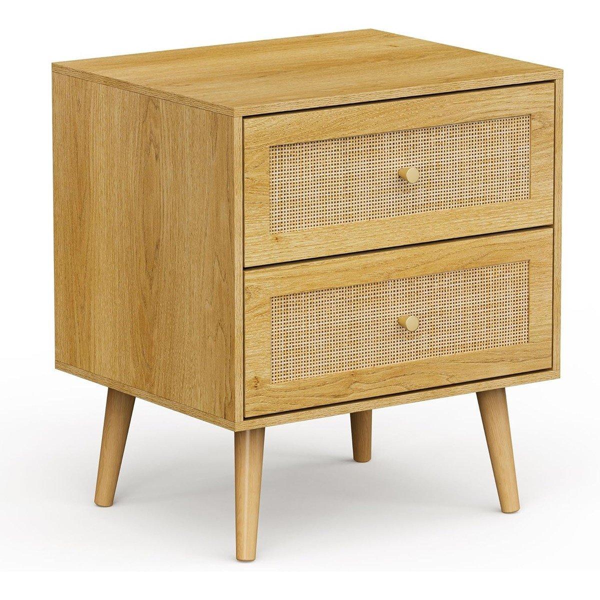 Beige - VonHaus - Sienna Rattan Bedside Table 2 Drawer - 8