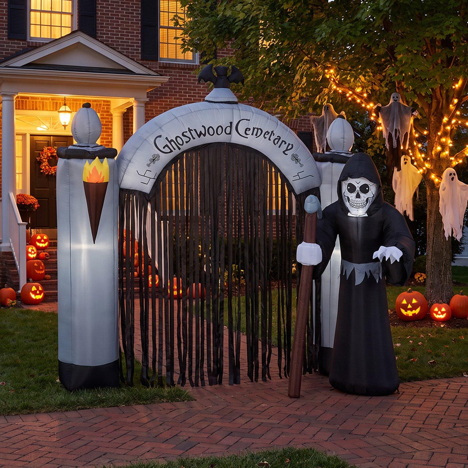 Black - LIFE IDEAS - 2.4M Halloween Inflatable Ghostwood Cemetery Arch - 1
