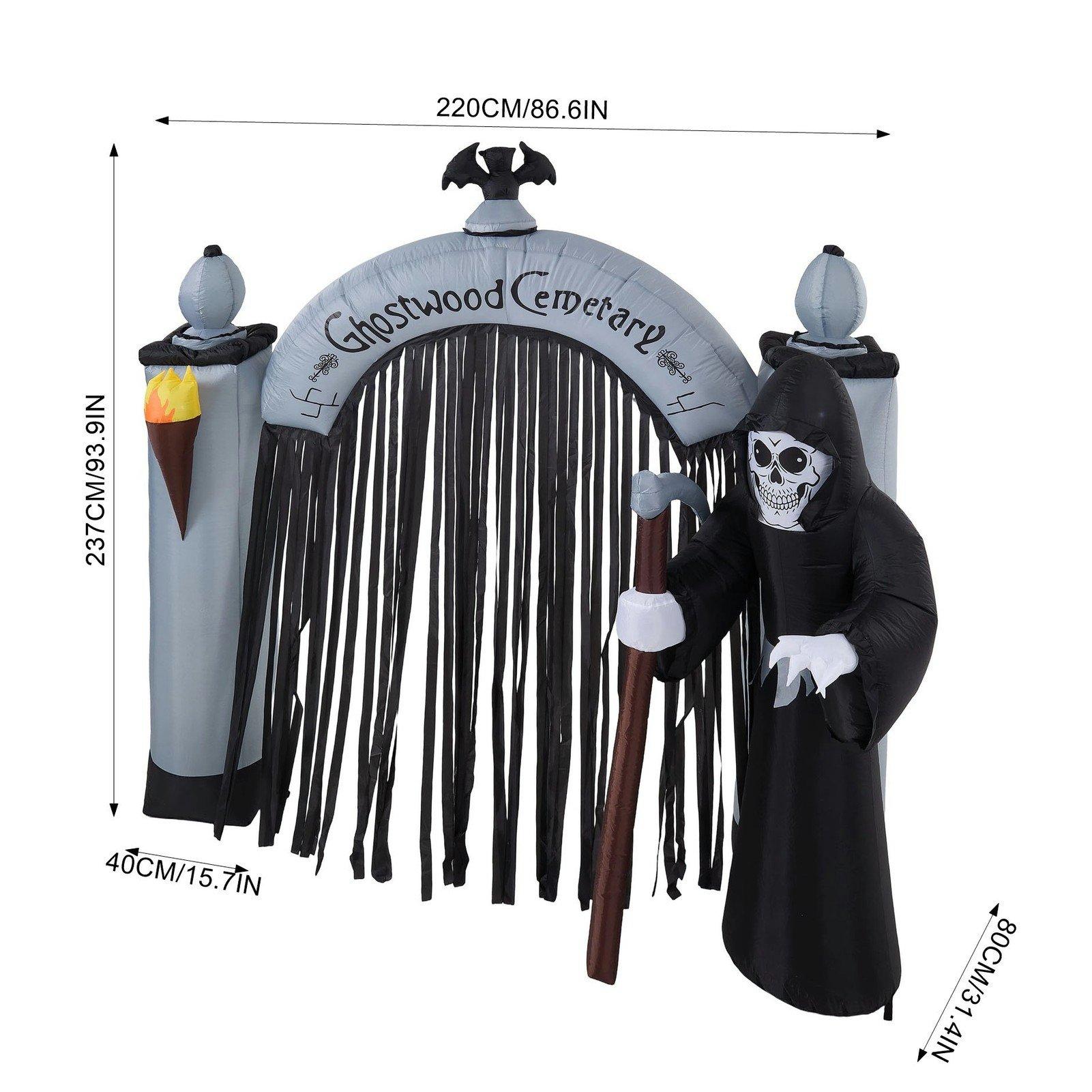 Black - LIFE IDEAS - 2.4M Halloween Inflatable Ghostwood Cemetery Arch - 2