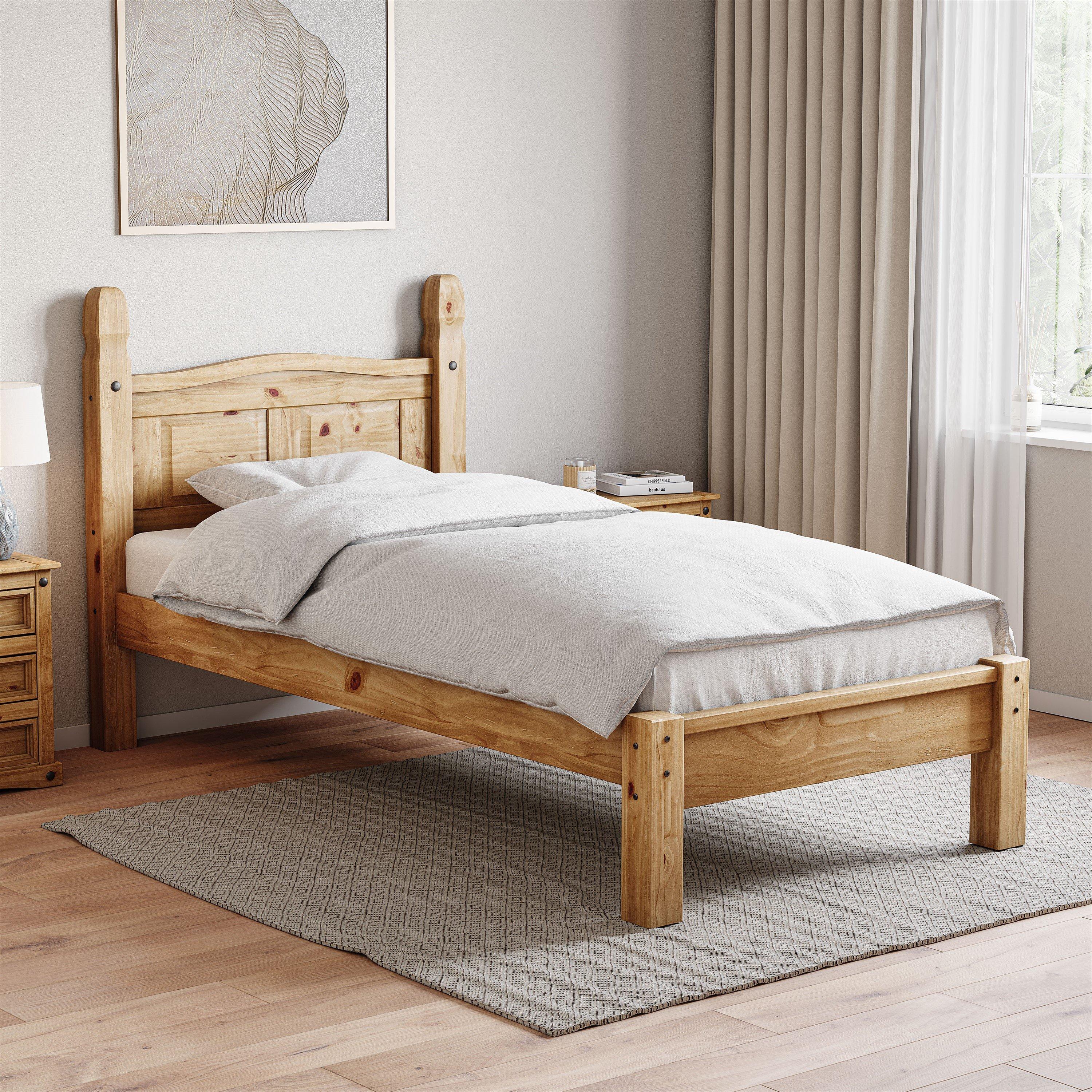 Pine - Lassic - Corona Low Foot Single Wooden Bed & Mattress Set - 1