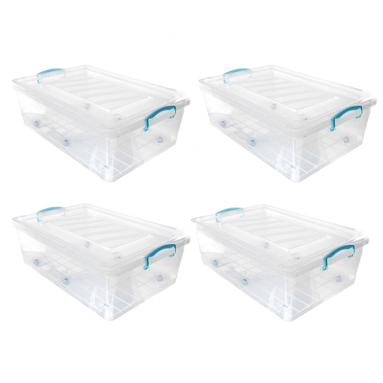 Clear - JVL - Clip Lid Storage Box+6 Wheels 30L - S/4 - 1
